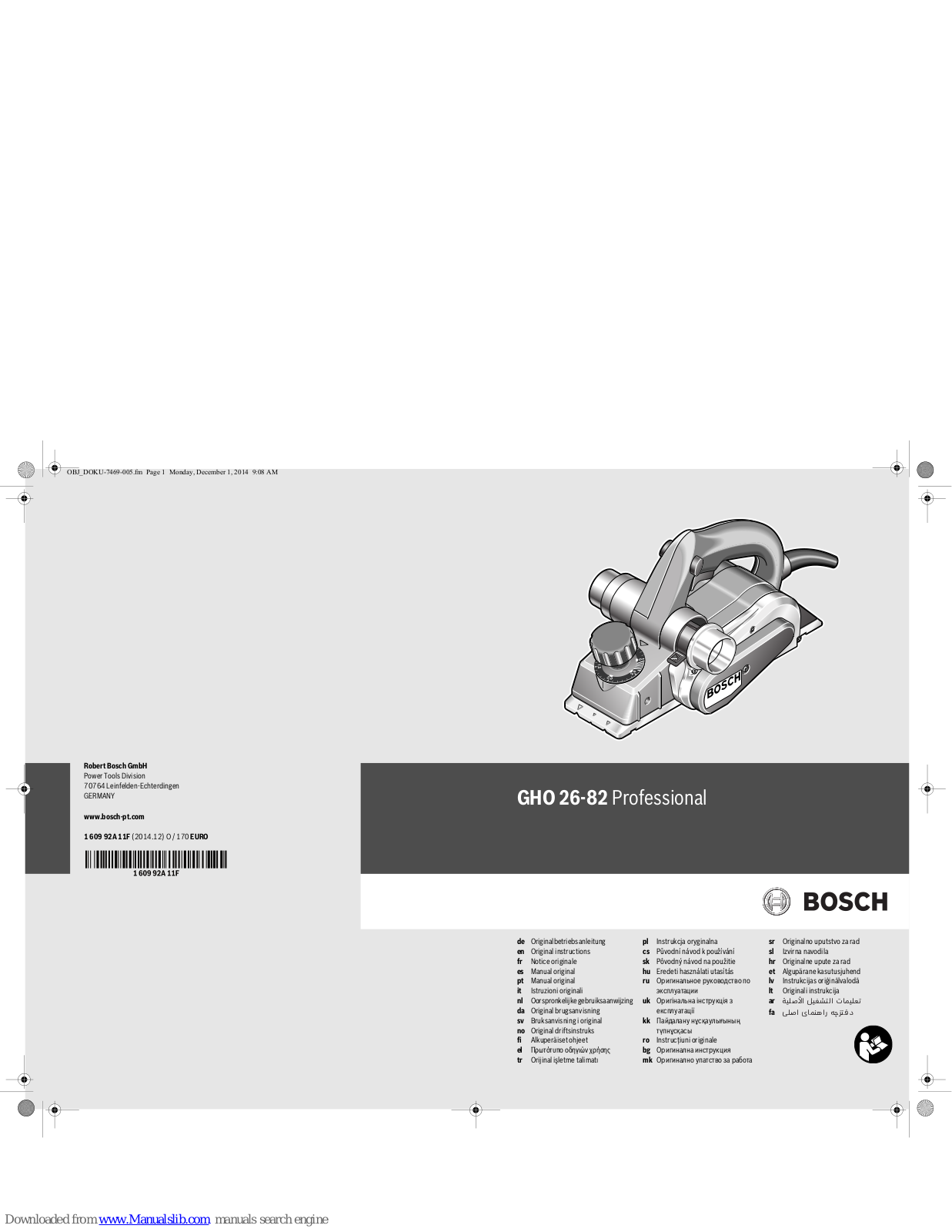 Bosch GHO 26-82 Professional, GHO 15-82 Professional Original Instructions Manual