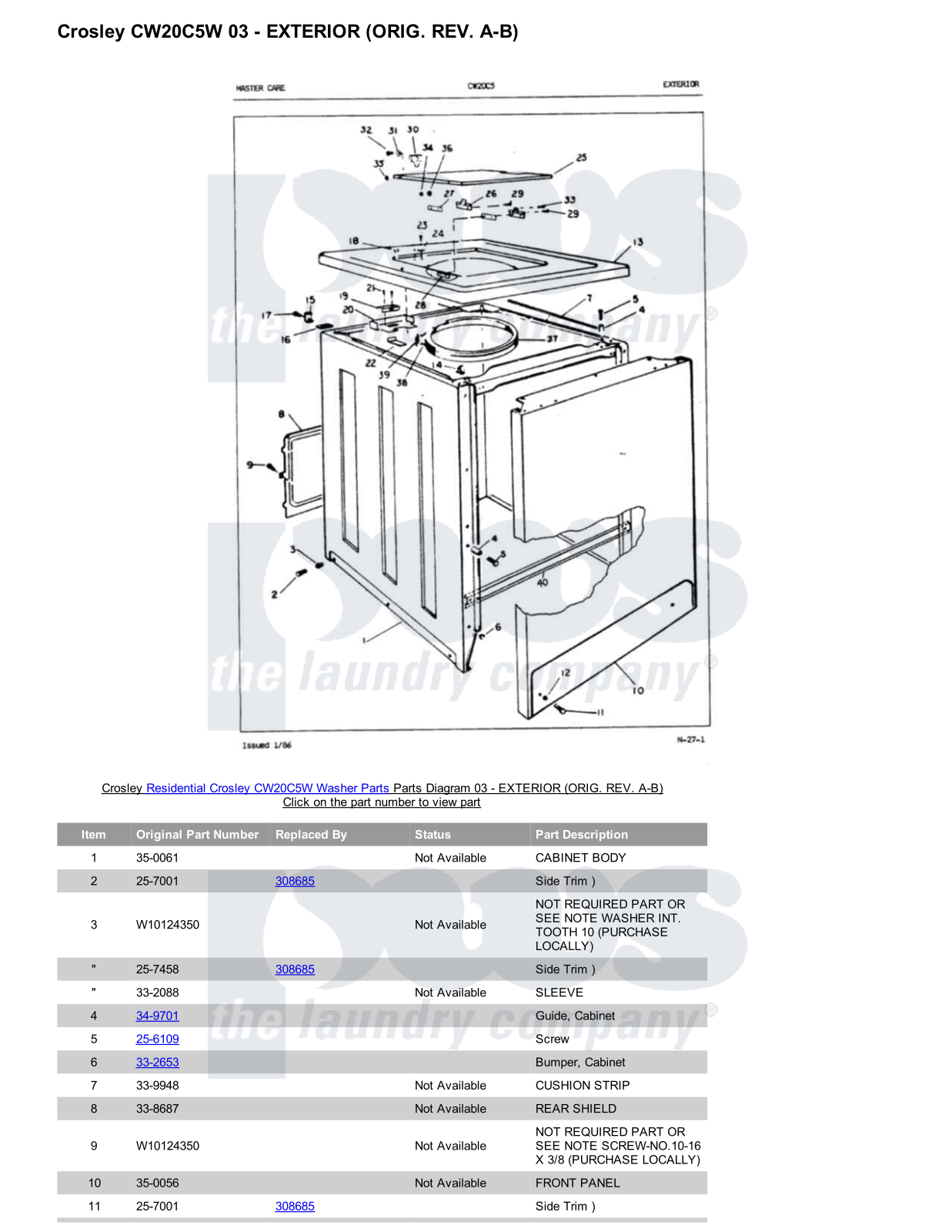 Crosley CW20C5W Parts Diagram