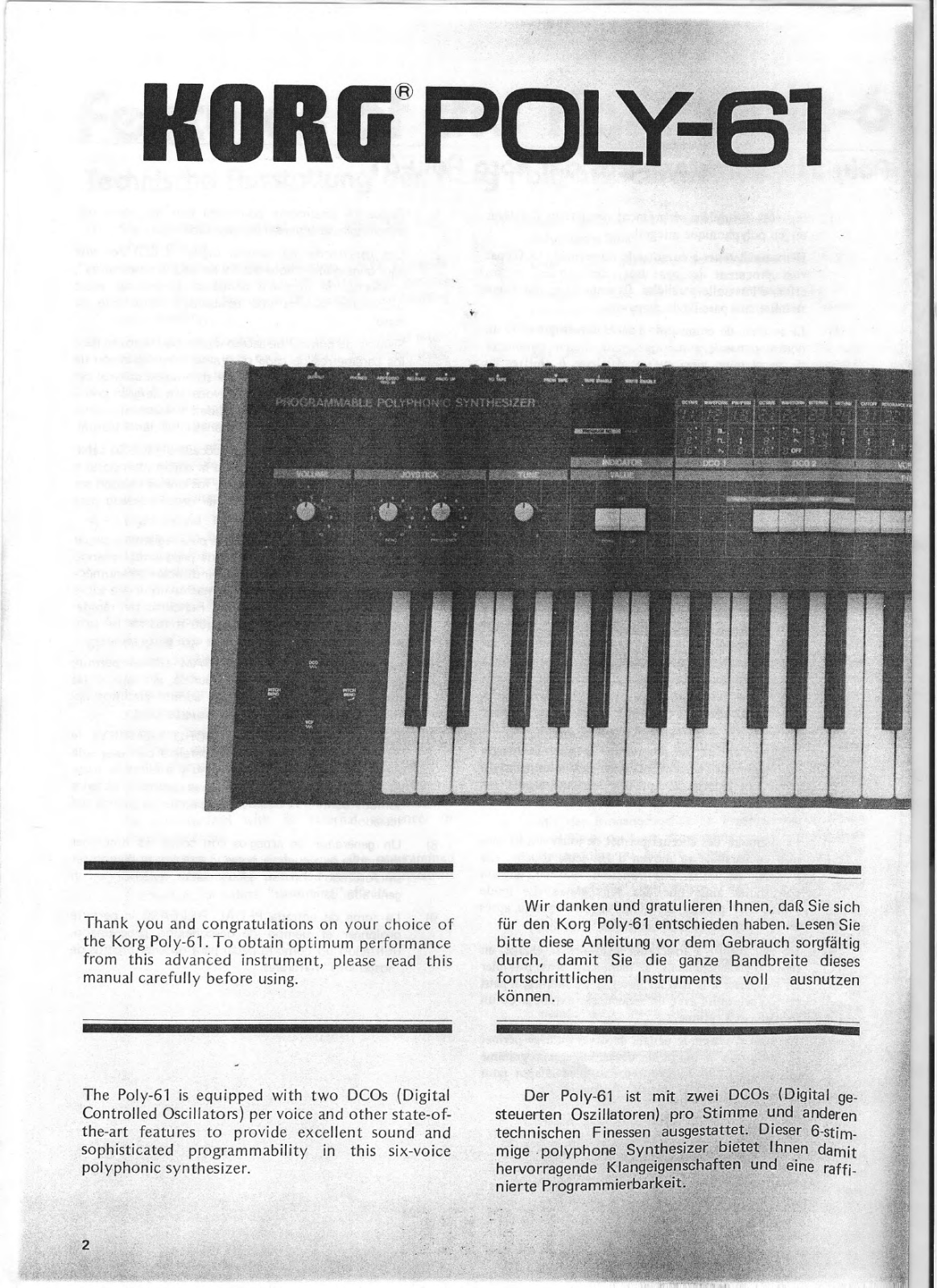 Korg Poly-61 Owner's Manual