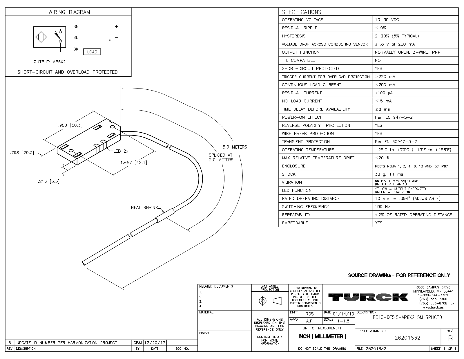 Turck BC10-QF5.5-AP6X25MSPLICED Data Sheet