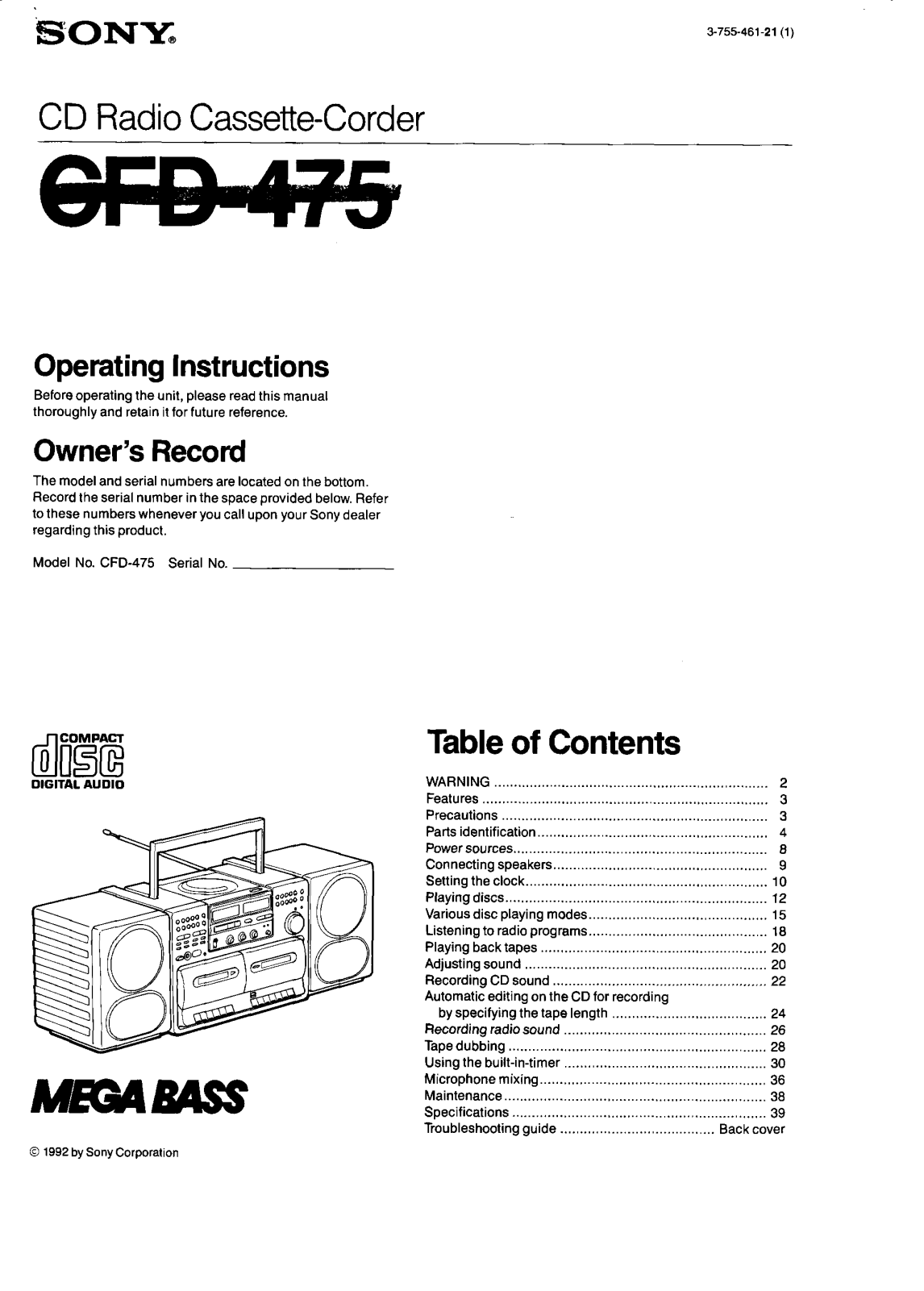 Sony CFD-475 User Manual