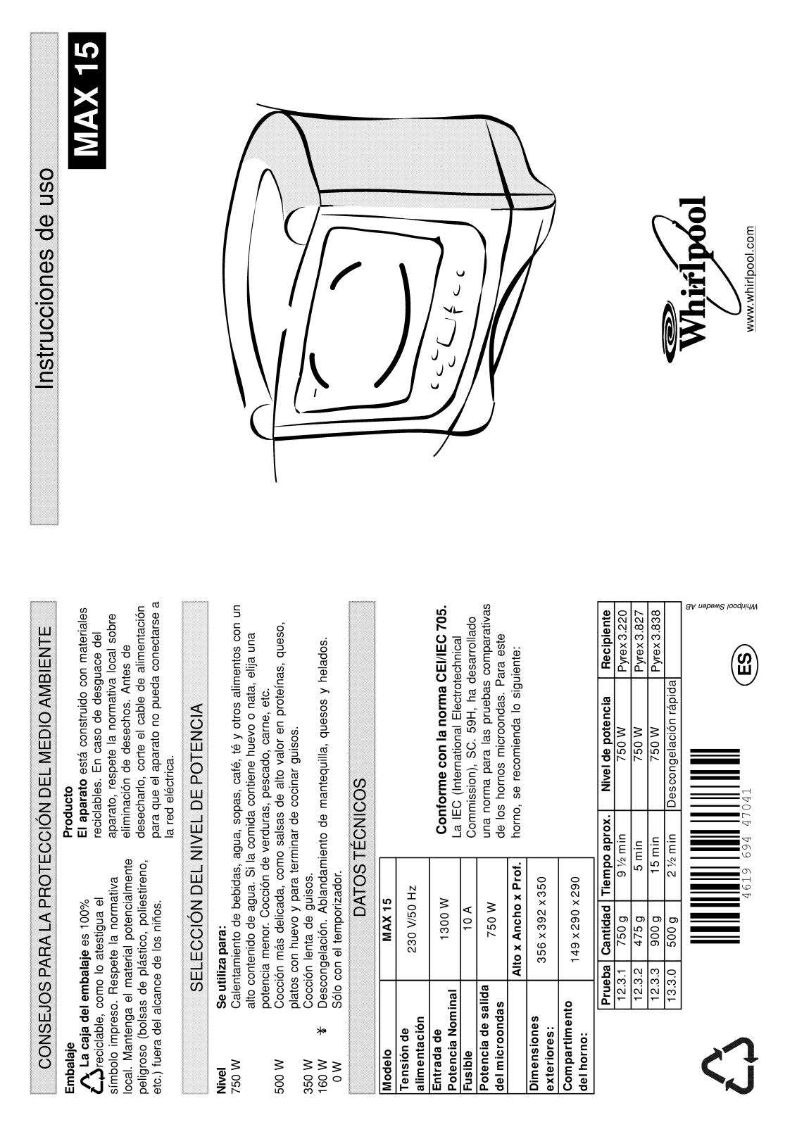 Whirlpool MAX 15/AW, MAX 15/AB INSTRUCTION FOR USE