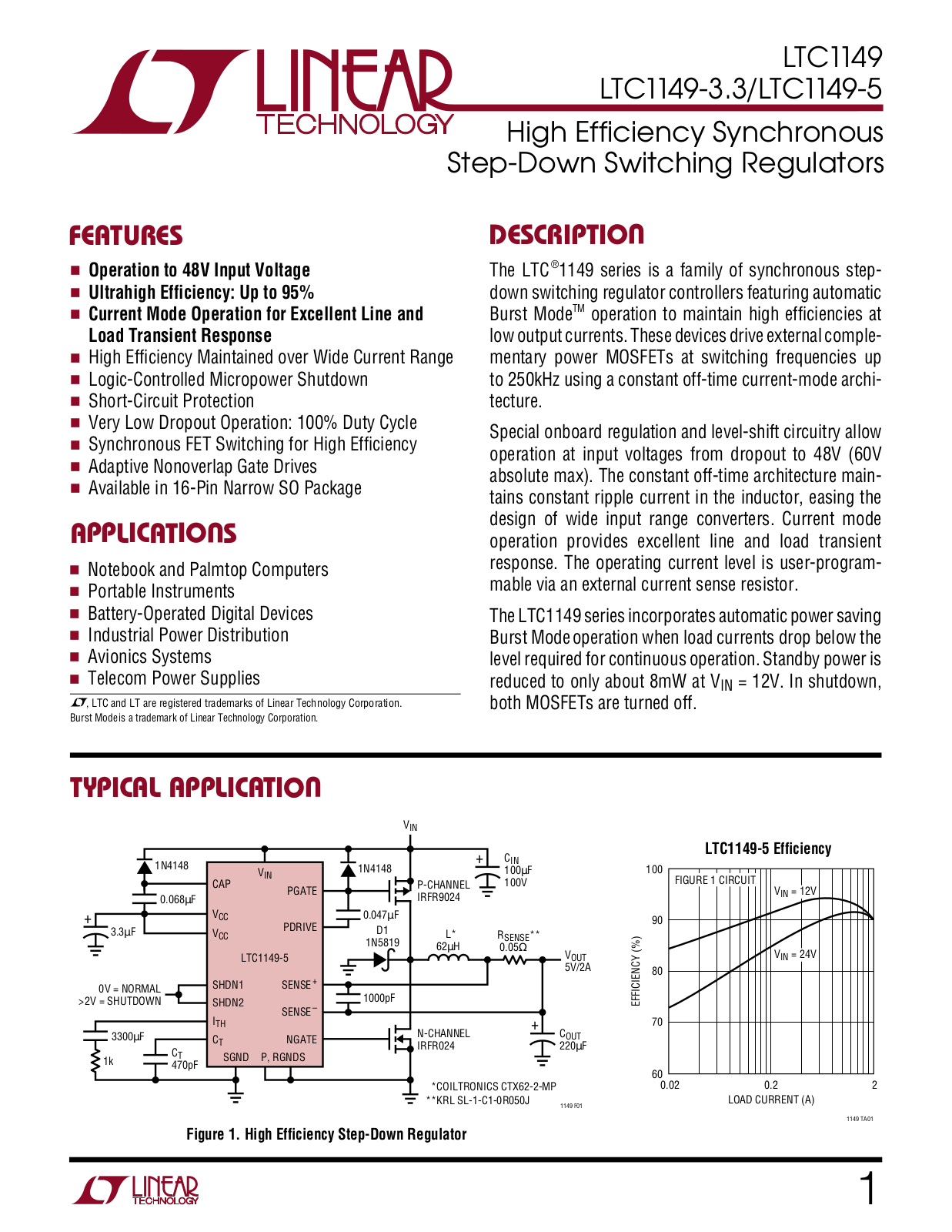 Linear Technology LTC1149CS-5, LTC1149CS-3.3, LTC1149CS, LTC1149CN-3.3, LTC1149CN Datasheet