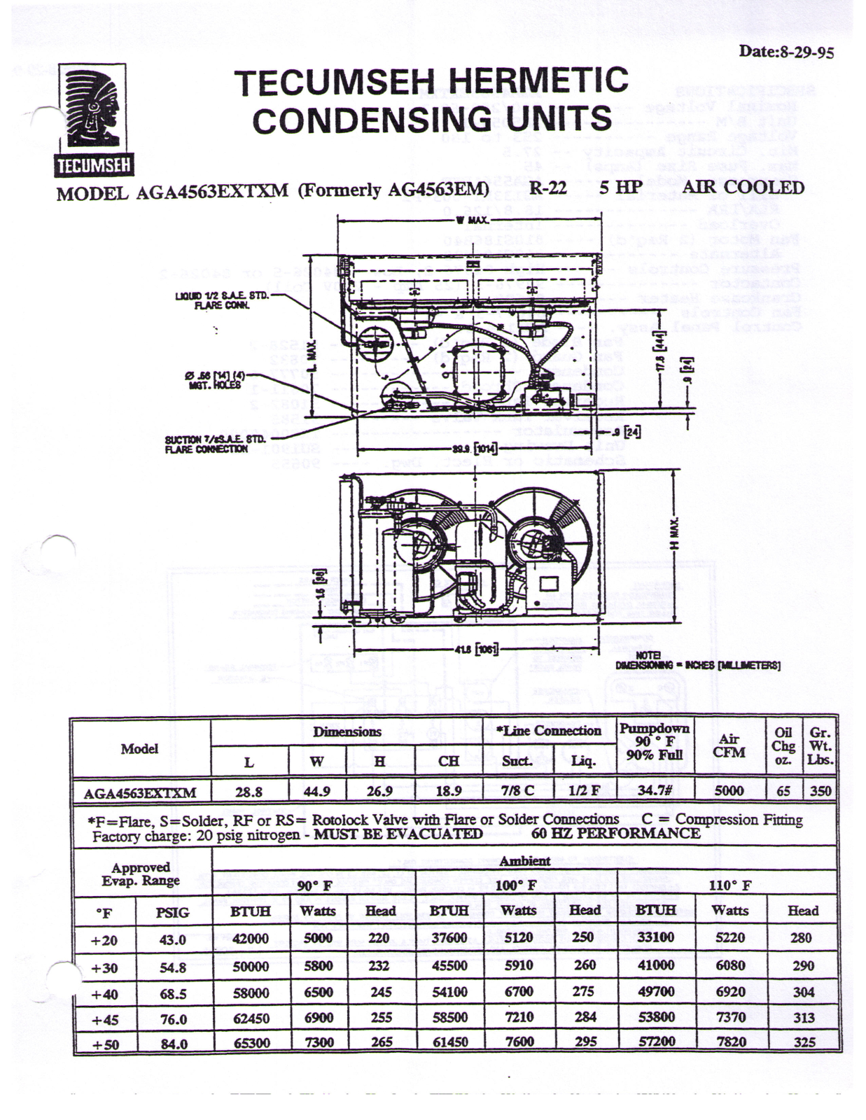 Tecumseh AGA4563EXTXM Performance Data Sheet