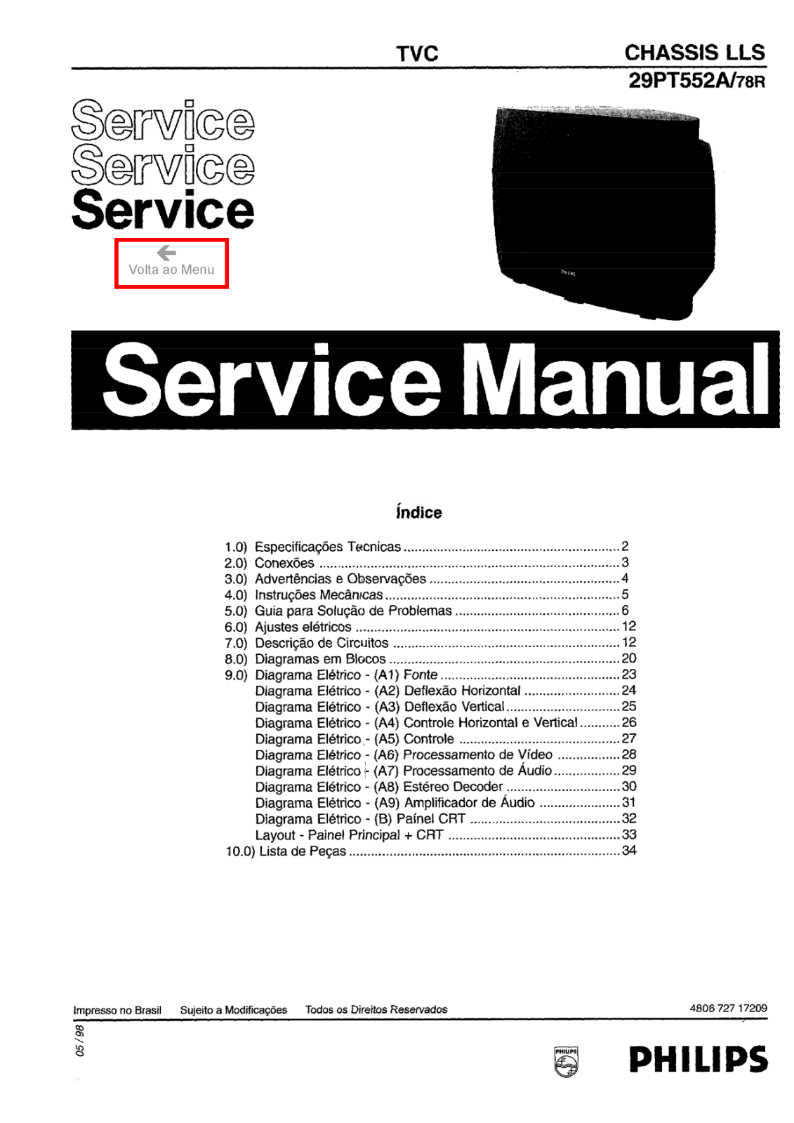 PHILIPS 29PT552A, 29PT578R Service Manual
