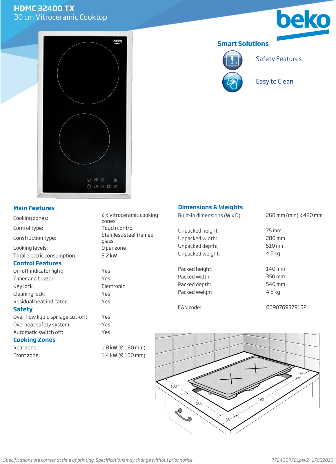 Beko HDMC32400TX Specifications Sheet