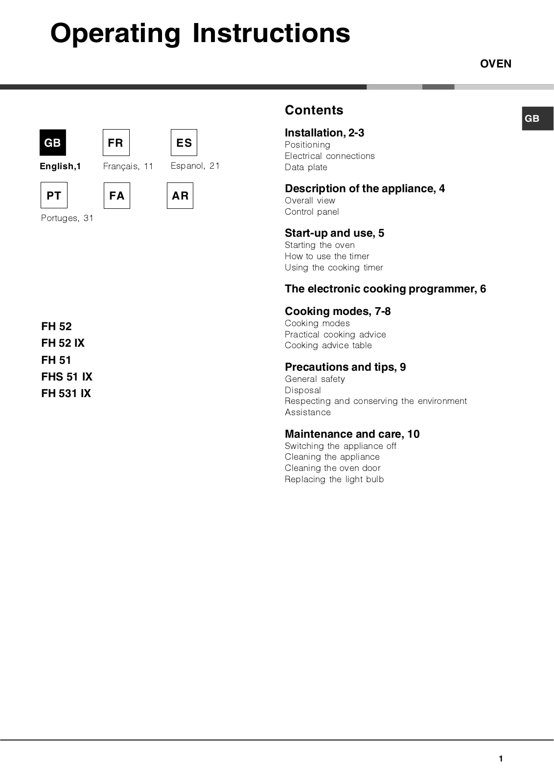 Hotpoint Ariston FH 52 IX User Manual