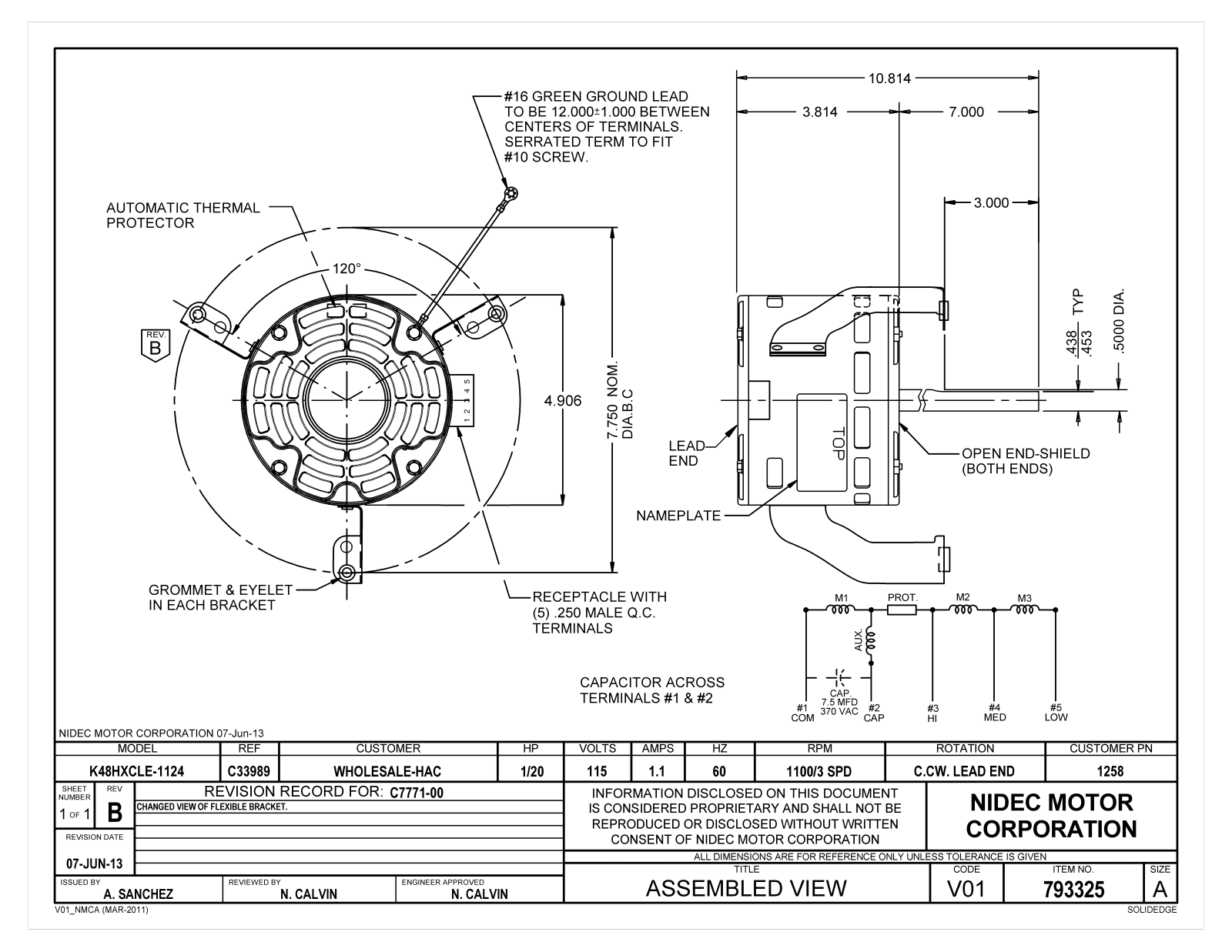 US Motors 1258 Dimensional Sheet - ManualMachine.com