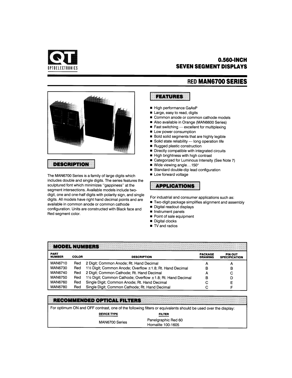 QT MAN6730, MAN6780, MAN6750, MAN6740, MAN6710 Datasheet