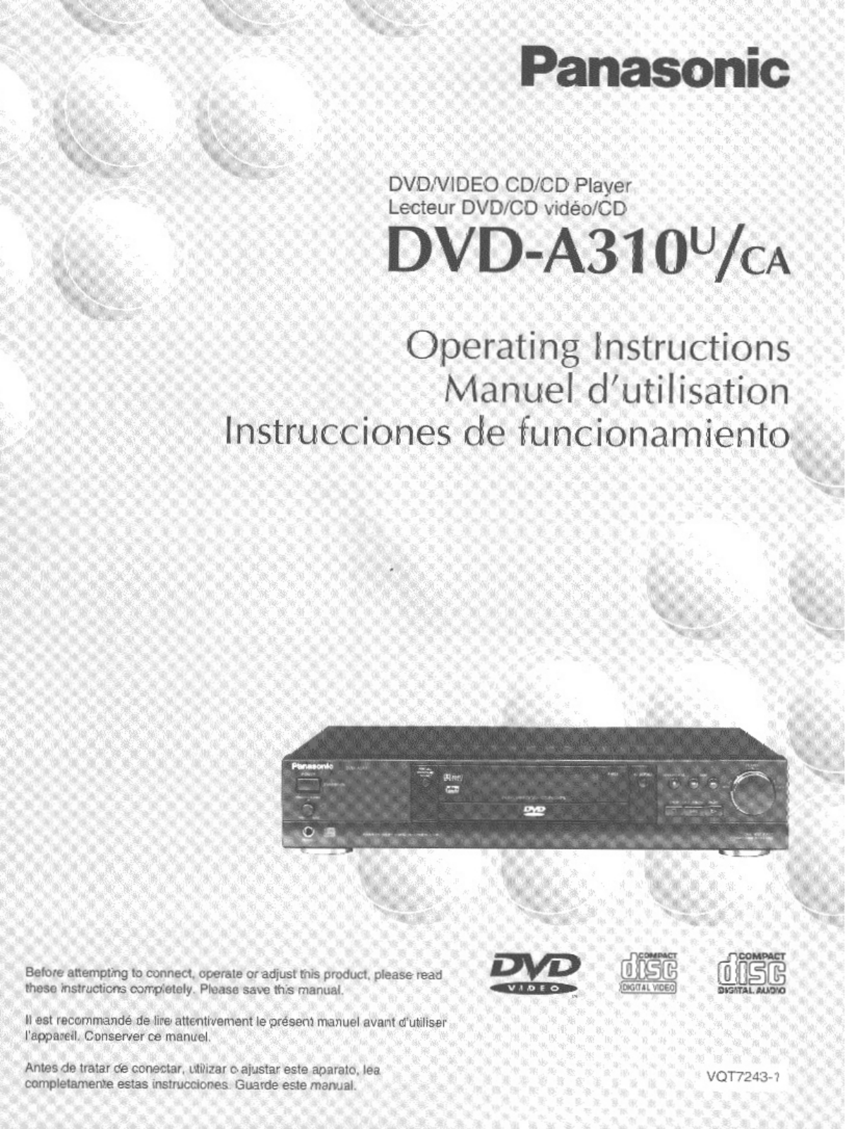 Panasonic DVD-A310U Operating Instruction