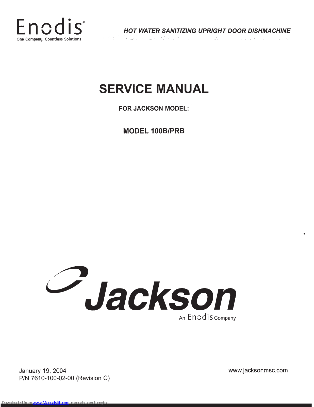 Enodis Jackson 100B, Jackson 100PRB, Jackson 100 Service Manual