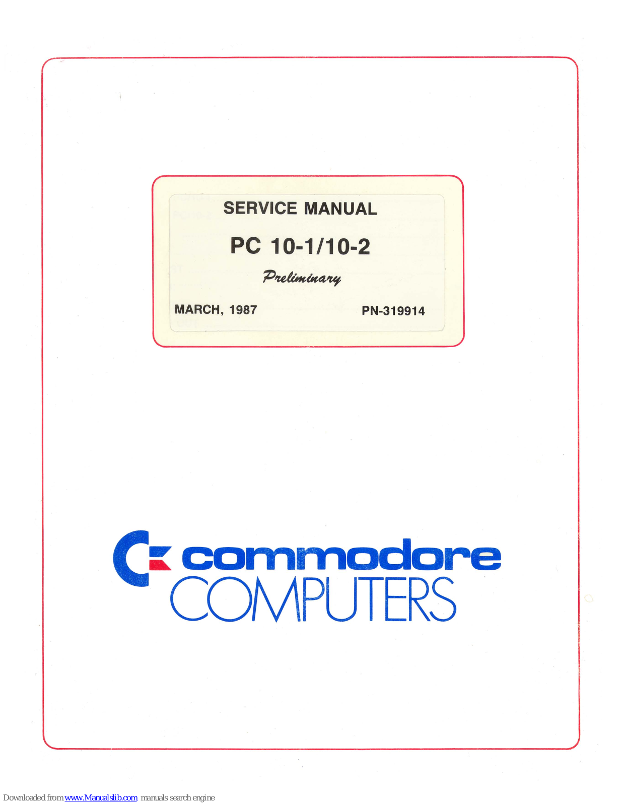 Commodore PC 10-1, PC 10-2 Service Manual