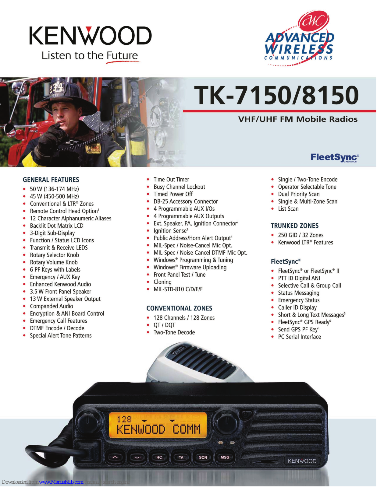 Kenwood VHF/UHF FM Mobile Radios TK-7150, TK-8150 Specifications