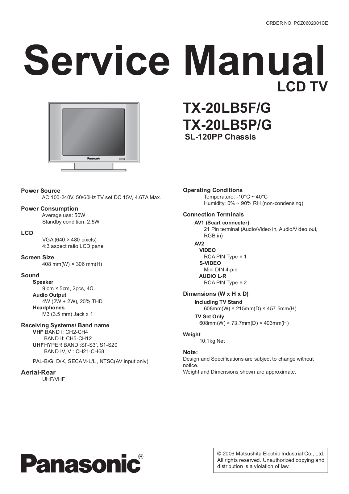 Panasonic TX-20LB5FG, SL-120PPP Schematic
