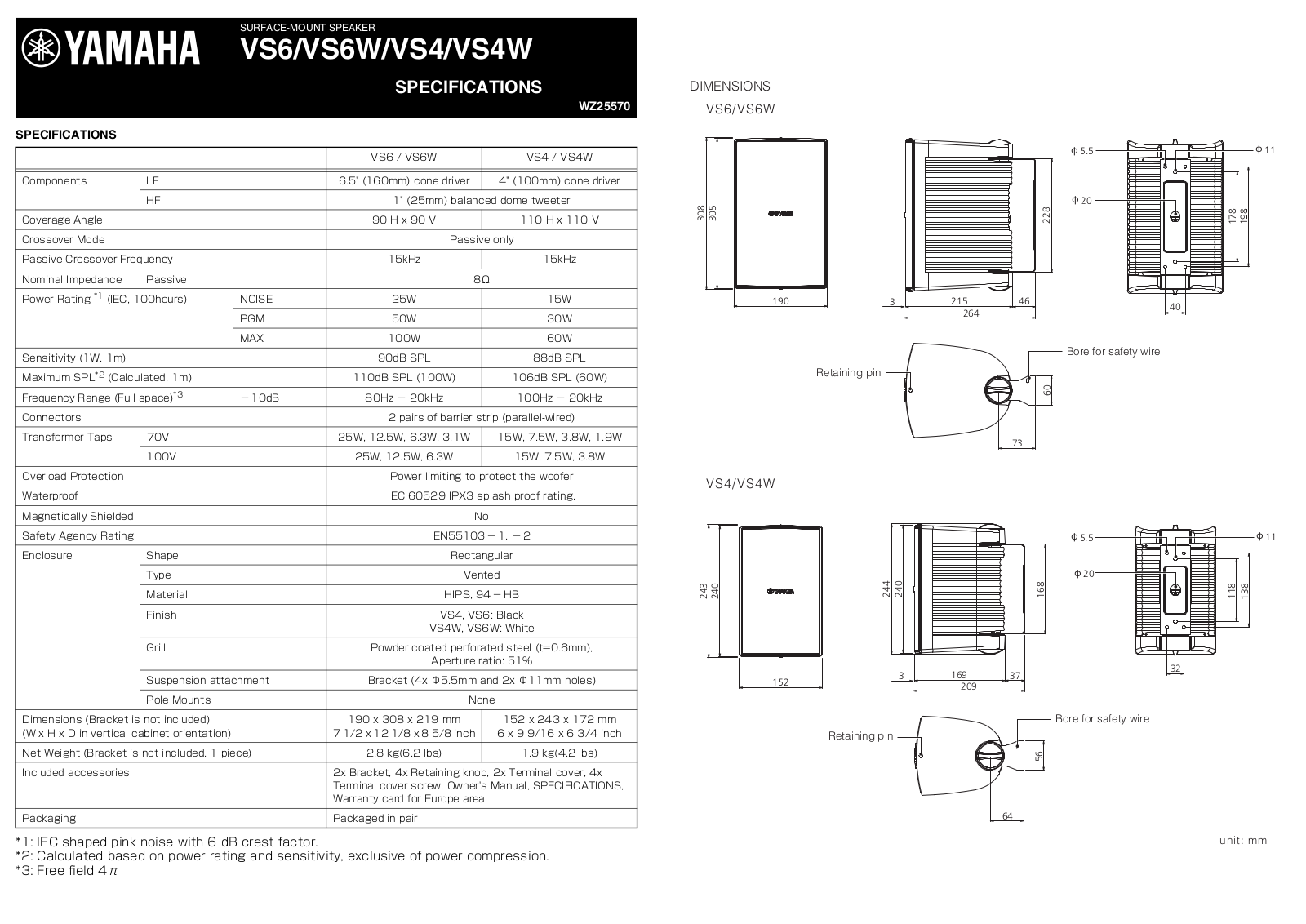 Yamaha VS6W, VS4, VS6, VS4W User Manual