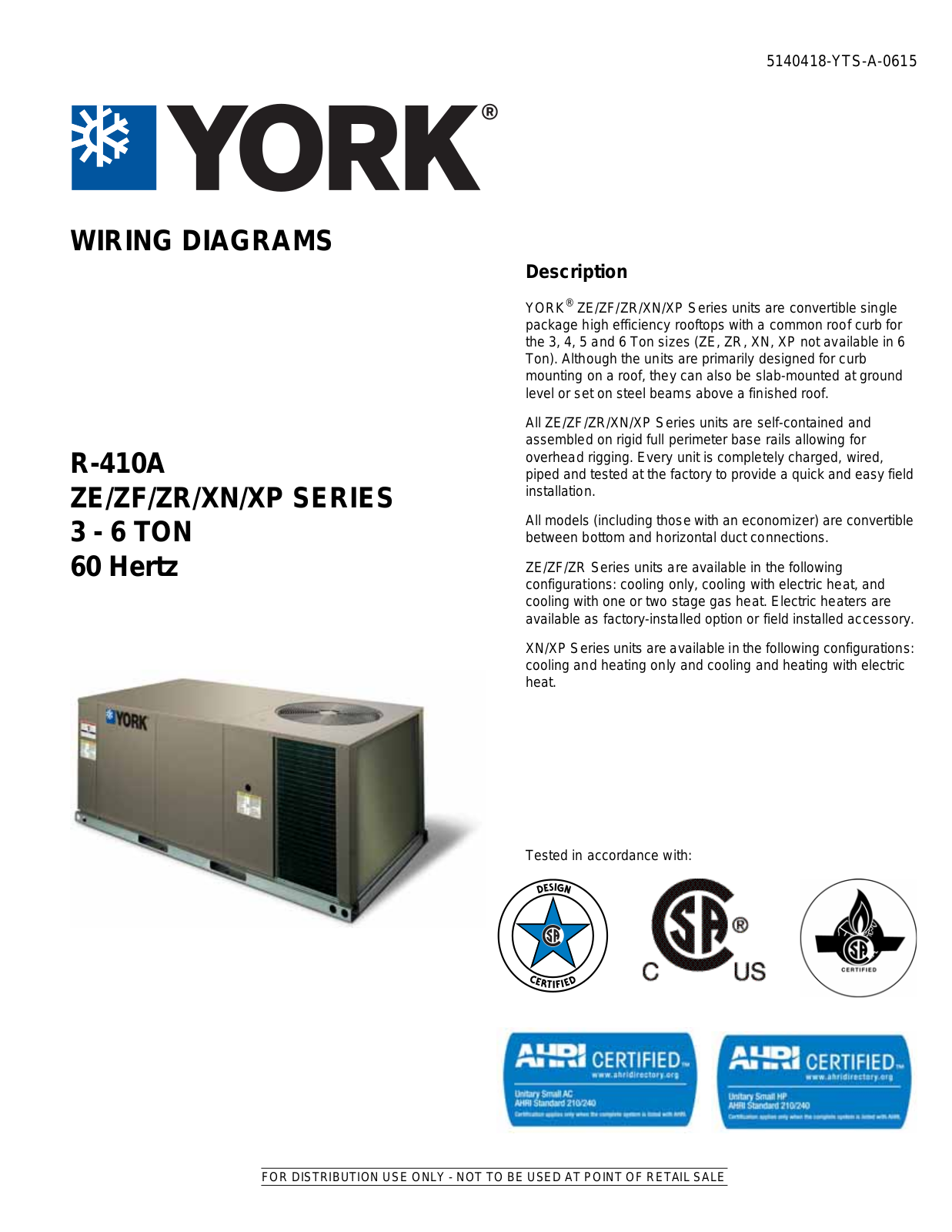 York XP Sunline R410A 13 SEER, ZF Sunline R410A 13 SEER, ZR Sunline MagnaDry R410A 13 SEER Wiring diagram