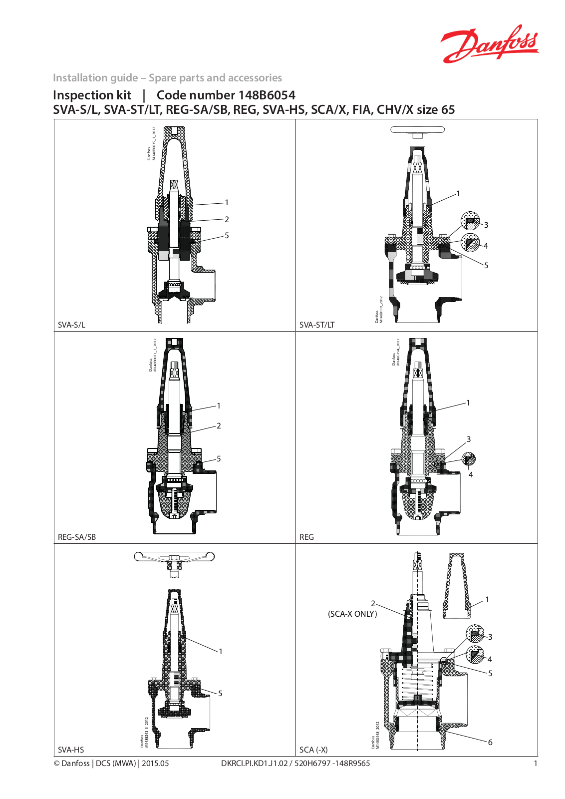 Danfoss SVA-S 65, SVA-L 65, SVA-ST 65, SVA-LT 65, REG-SA 65 Installation guide