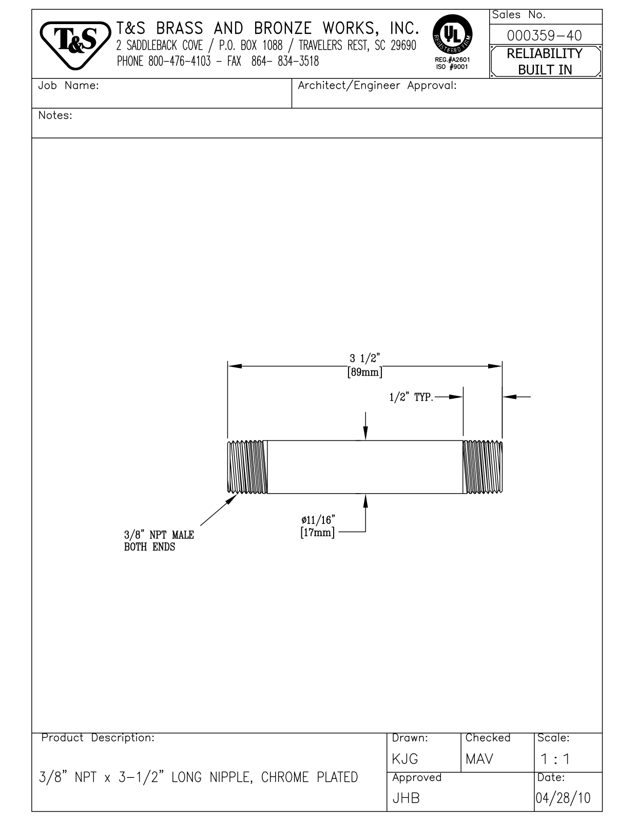 T&S Brass 000359-40 User Manual