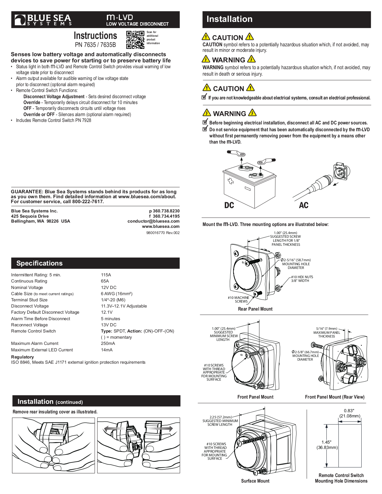 Blue Sea Systems m-LVD Low Voltage Disconnect User Manual