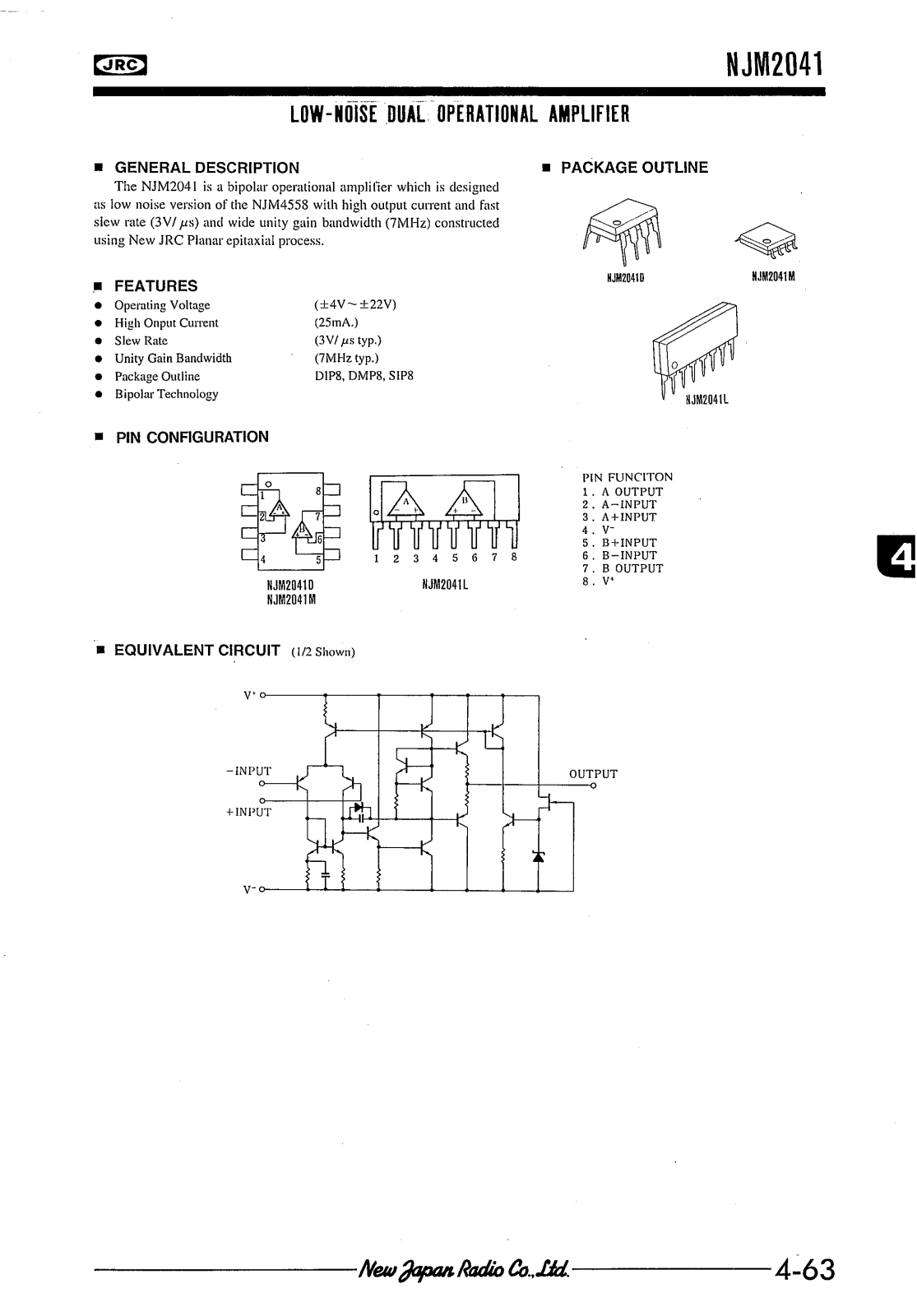 JRC NJM2041L, NJM2041D, NJM2041M Datasheet