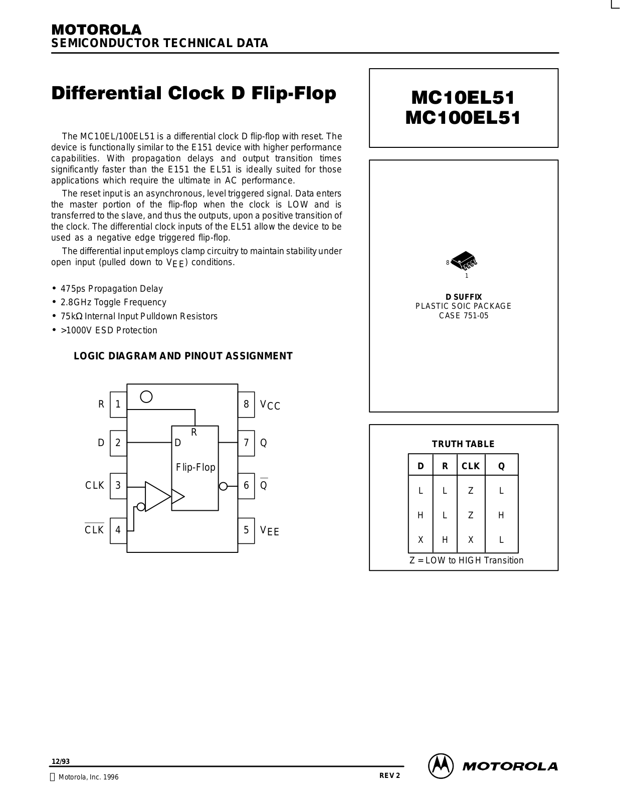 MOTOROLA MC10EL51, MC100EL51 Technical data