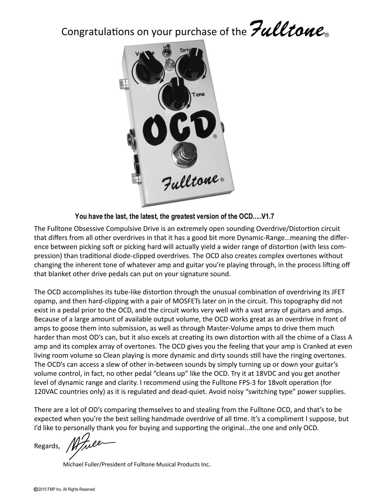 Fulltone OCD V1.7 User manual