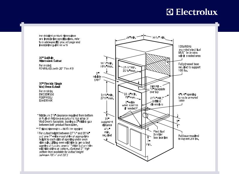 Electrolux EI27MO45TS, EI30MO45TW, EI30MO45TB, EI30MO45TS, EI27MO45TW Specification Sheet
