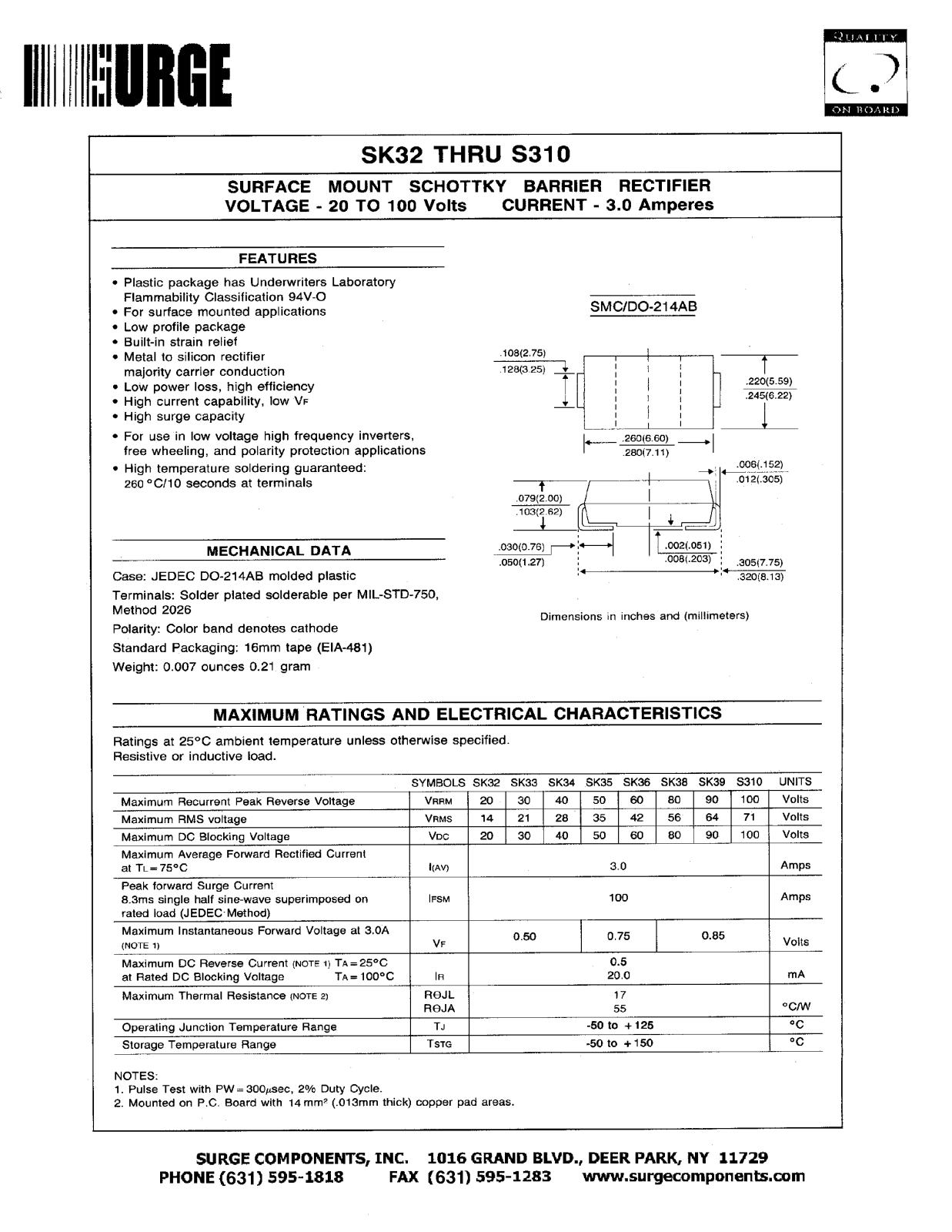 SURGE SK35, SK36, SK38, SK32, SK310 Datasheet