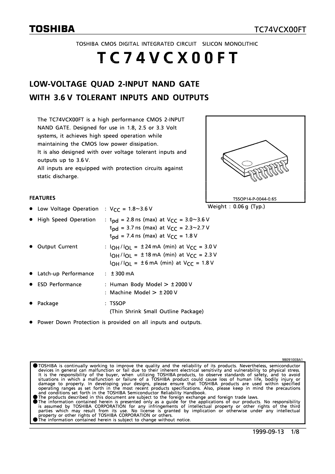 Toshiba TC74VCX00FT Datasheet