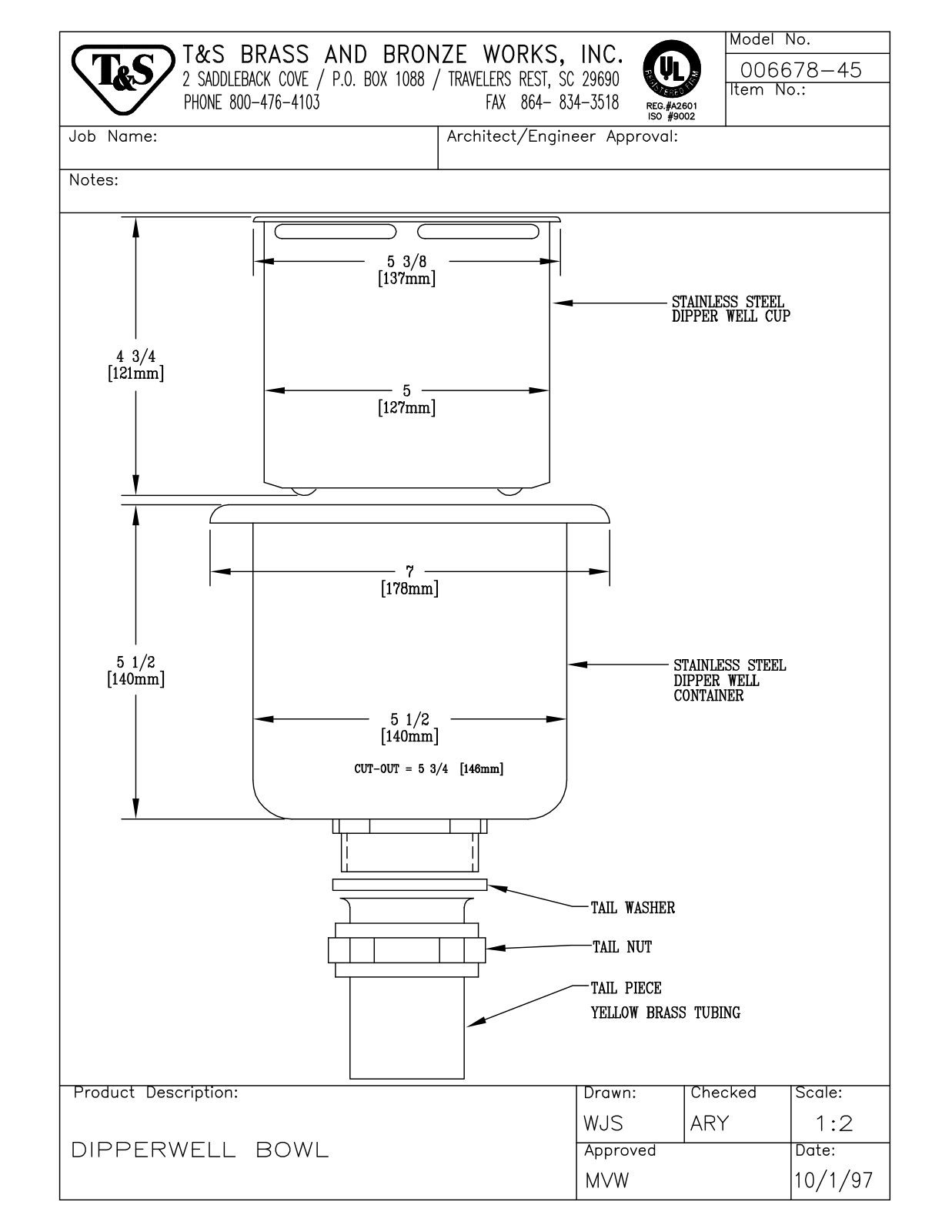 T & S Brass & Bronze Works 006678-45 General Manual