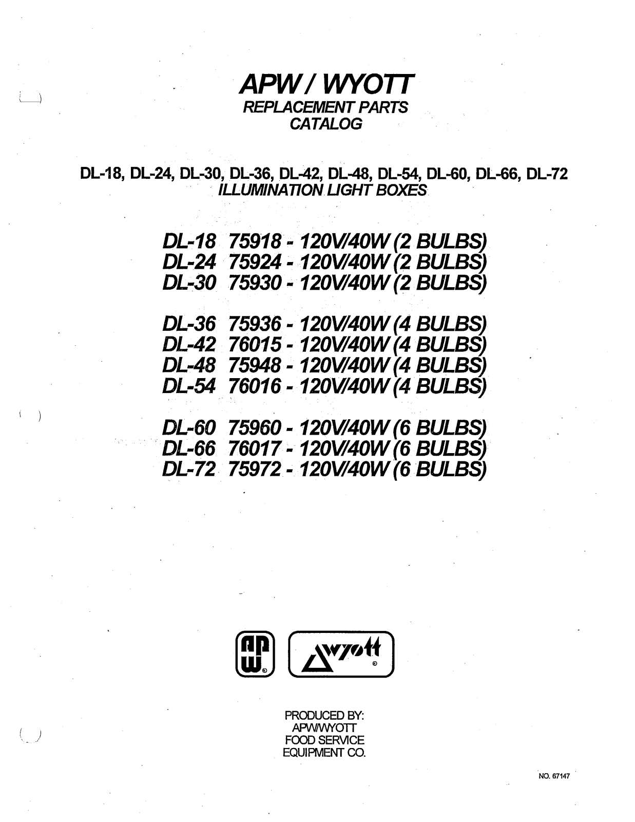 Wyott DL Parts List