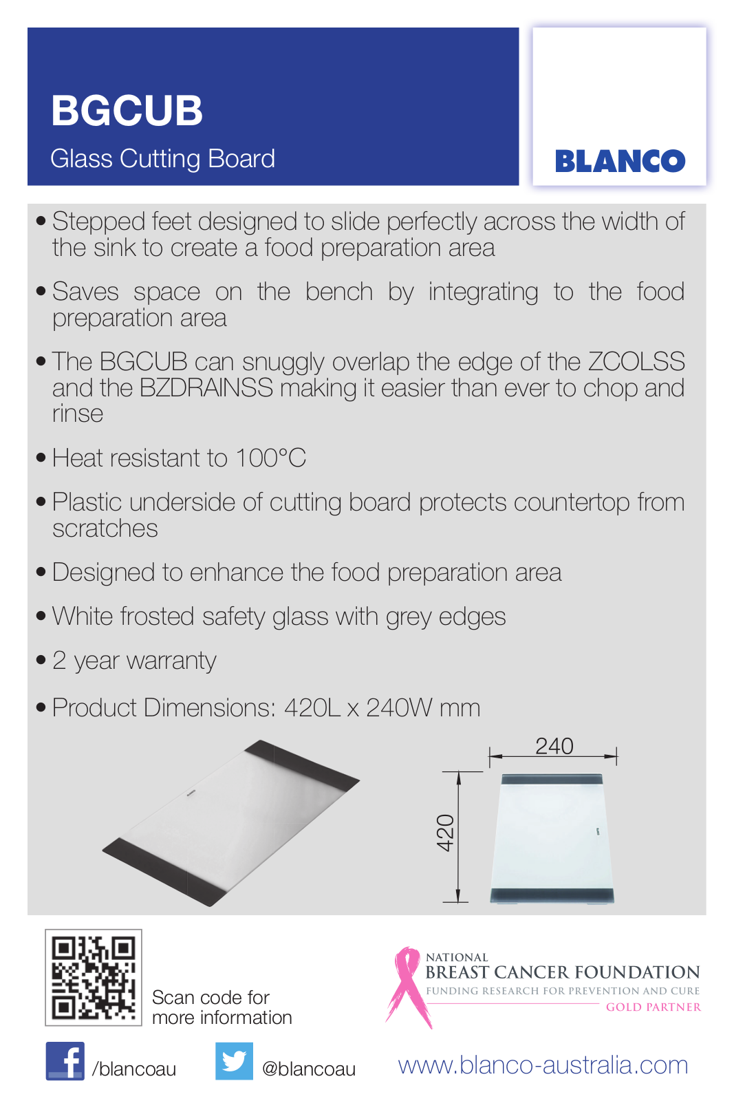 Blanco BGCUB Specifications Sheet