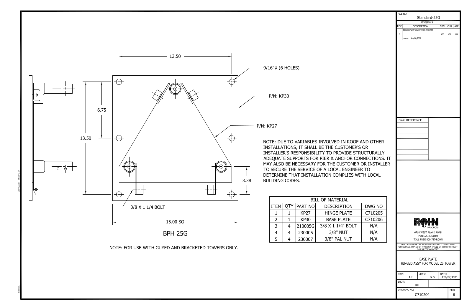 ROHN BPH25G Technical Drawing - ManualMachine.com