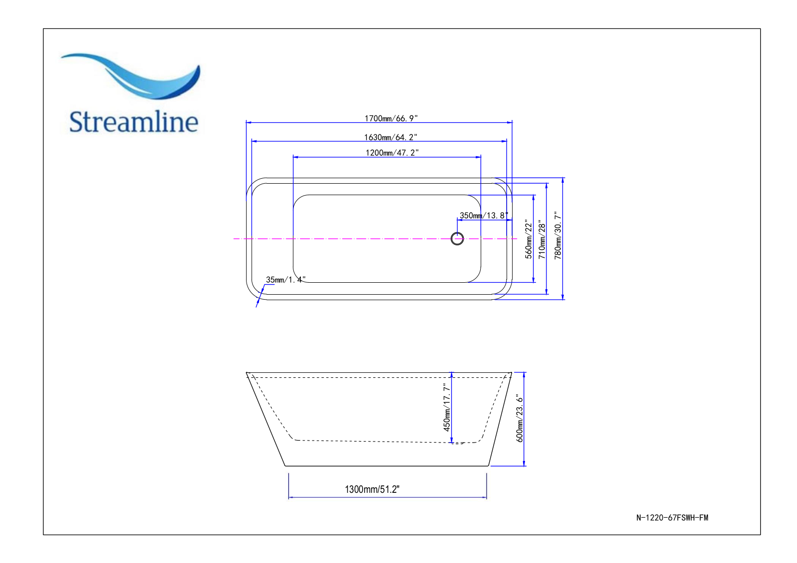 Streamline Bath SLBH3092 Dimensions - ManualMachine.com