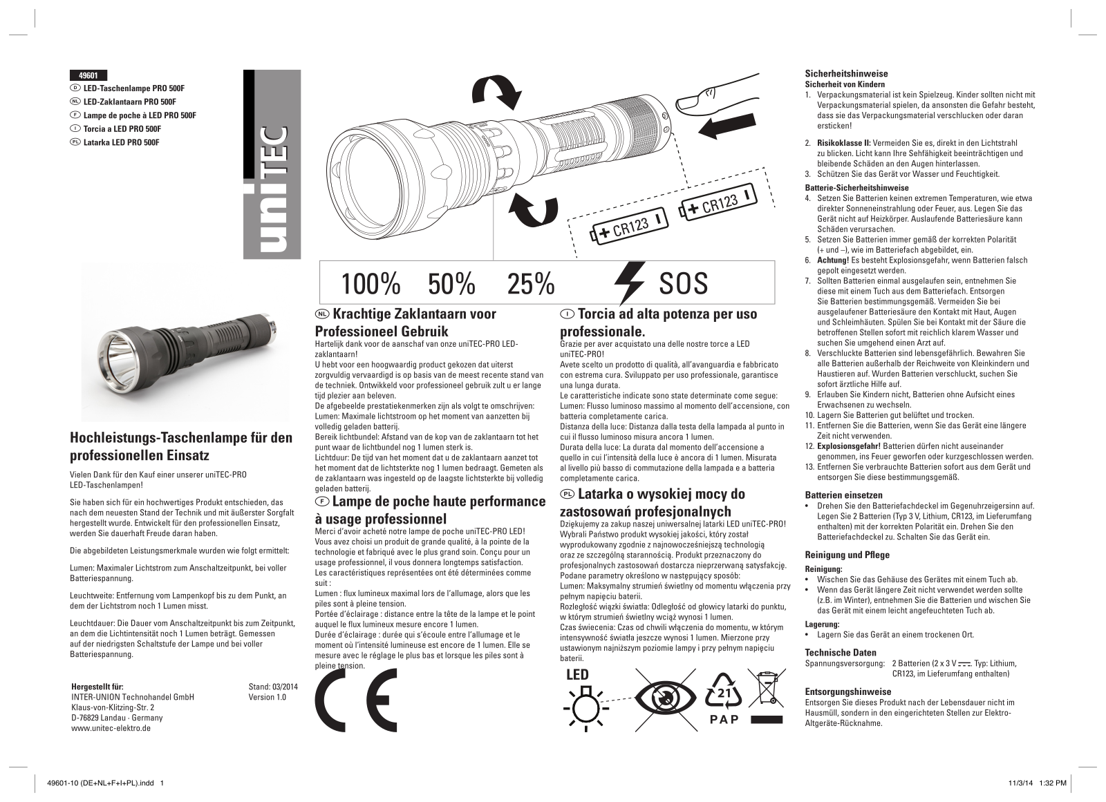 uniTEC Pro 500F operation manual