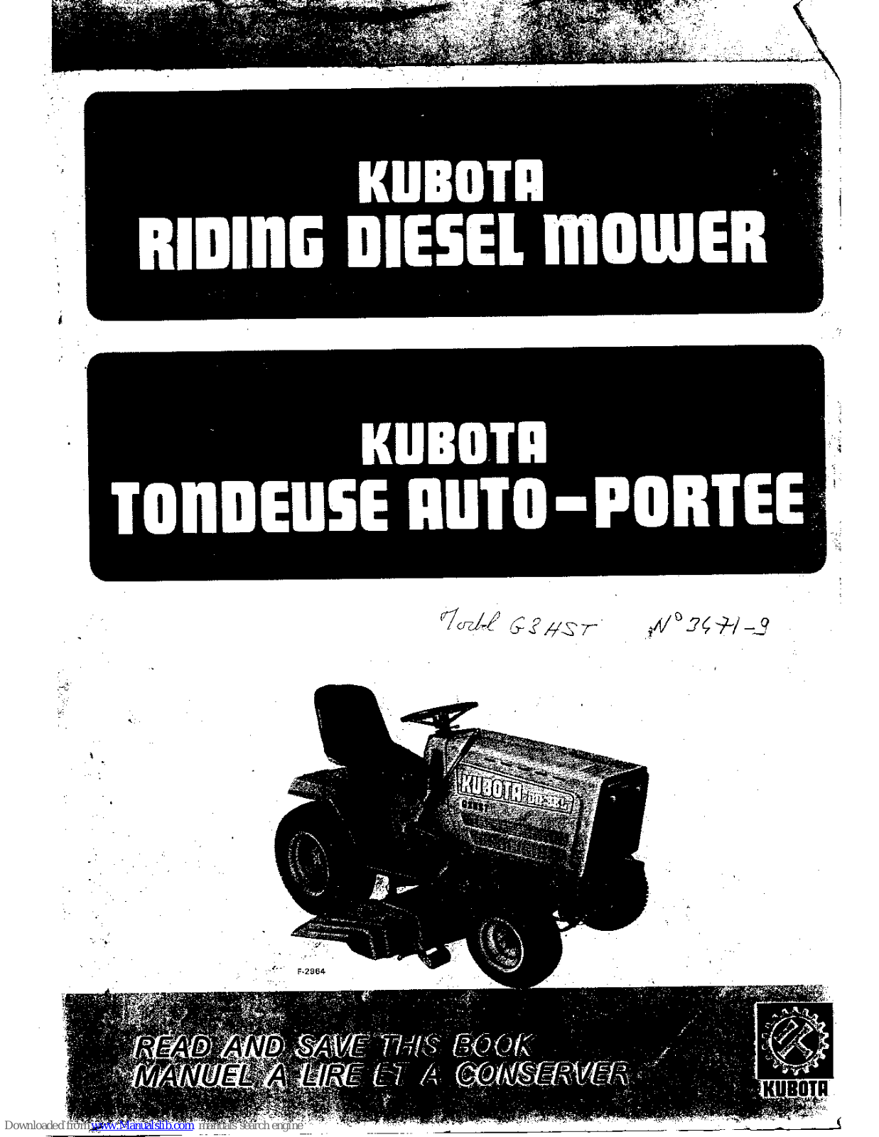 Kubota G1, G2: G2HST, G3HST User Manual