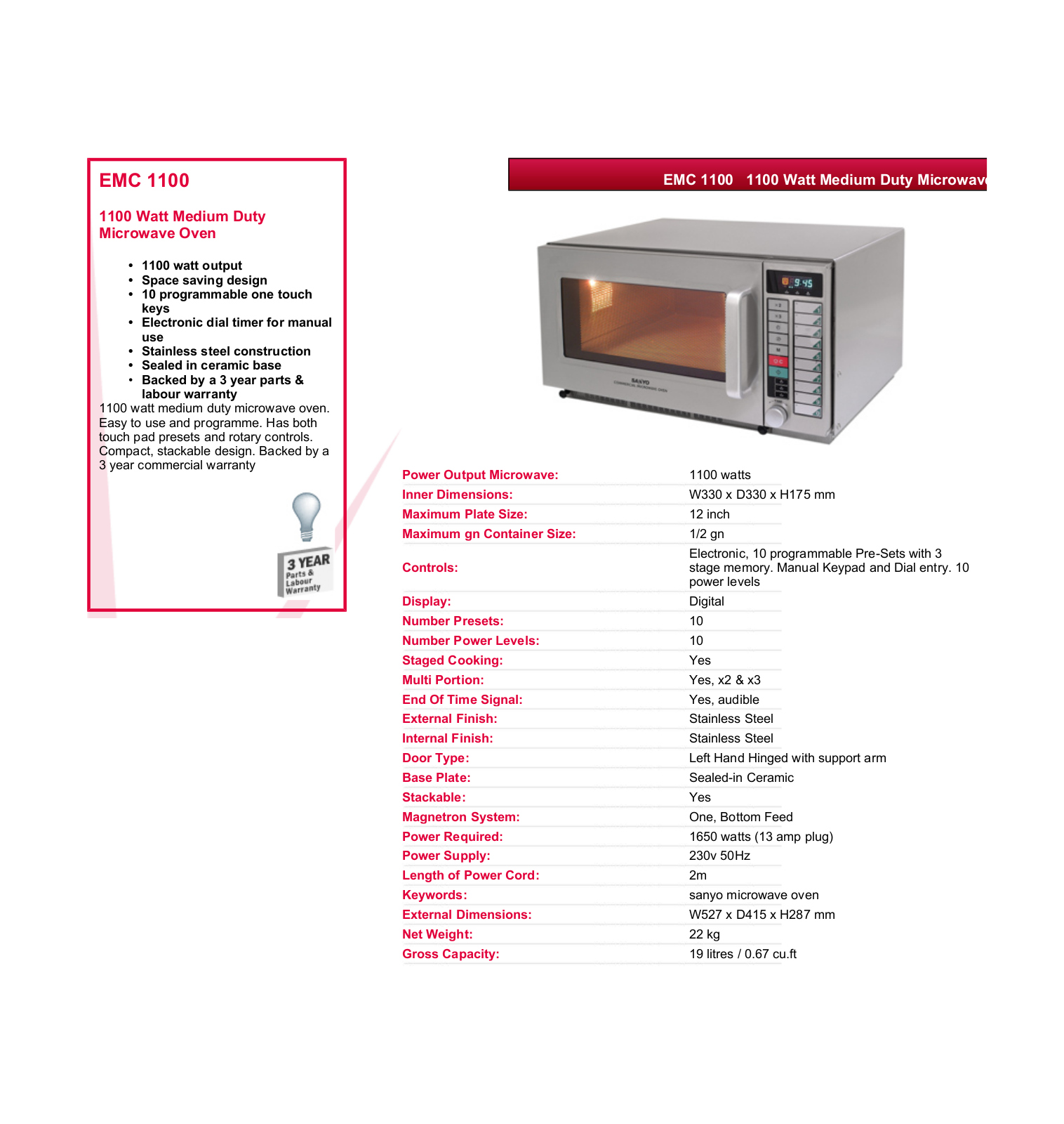 Valera EMC 1100 DATASHEET