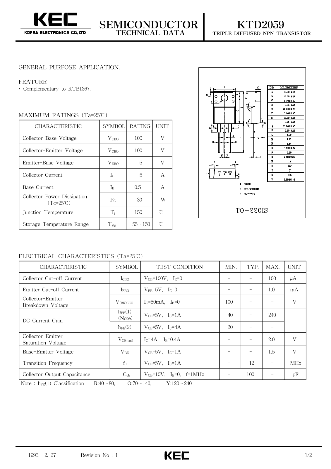 KEC KTD2059 Datasheet