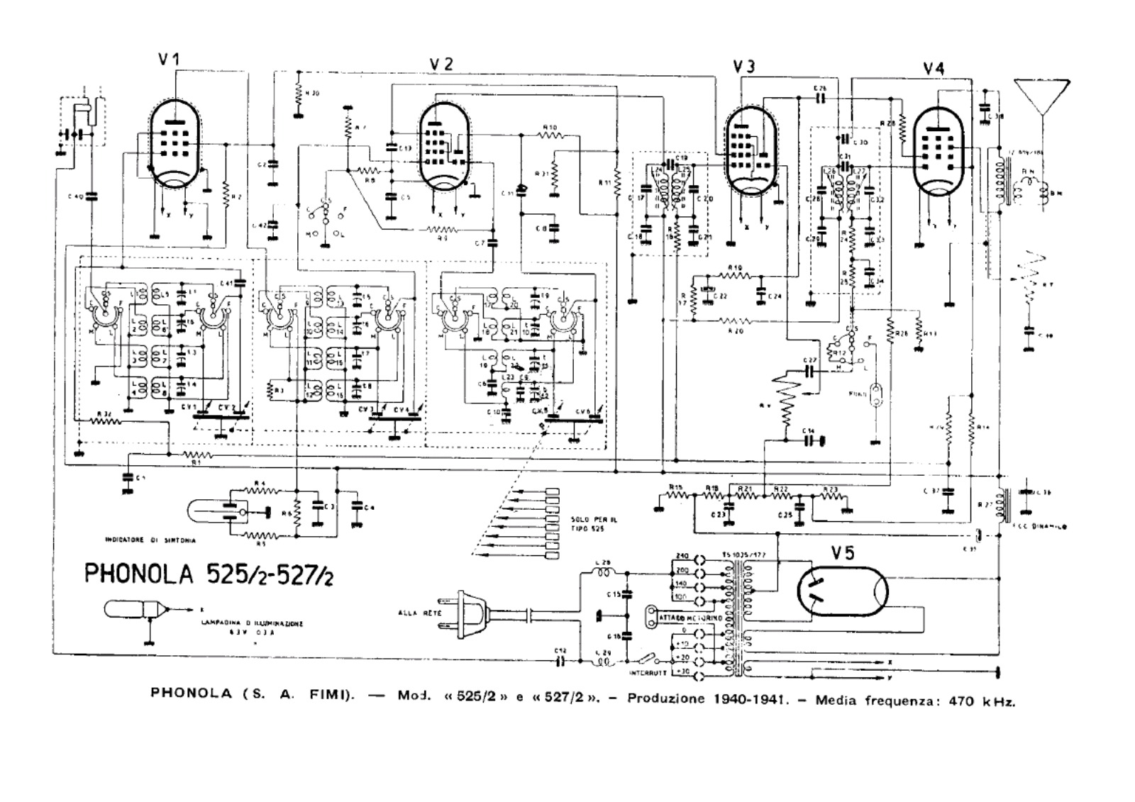 Phonola 525 2, 527 schematic
