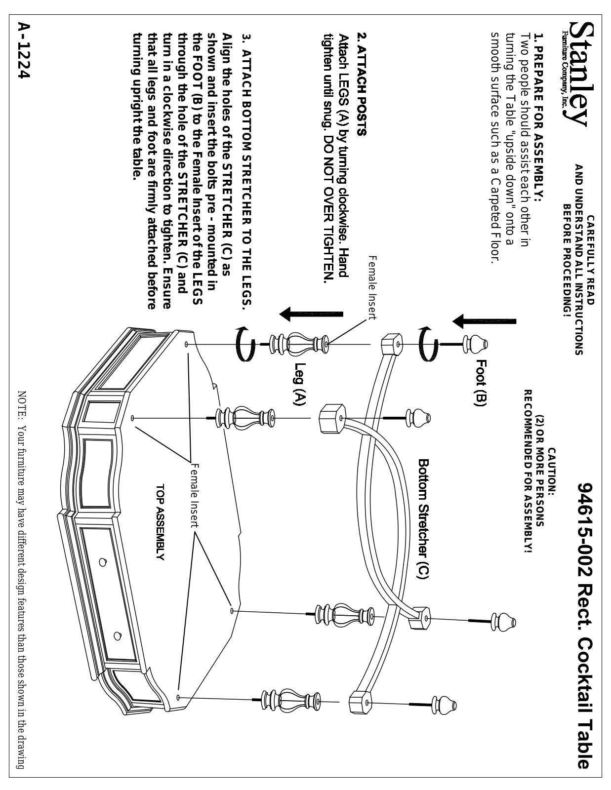 Stanley A-1224 94615-002 RECT Assembly Instruction