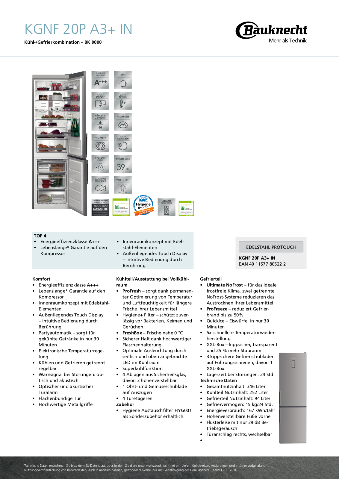 Bauknecht KGNF 20P A3+ IN User Manual