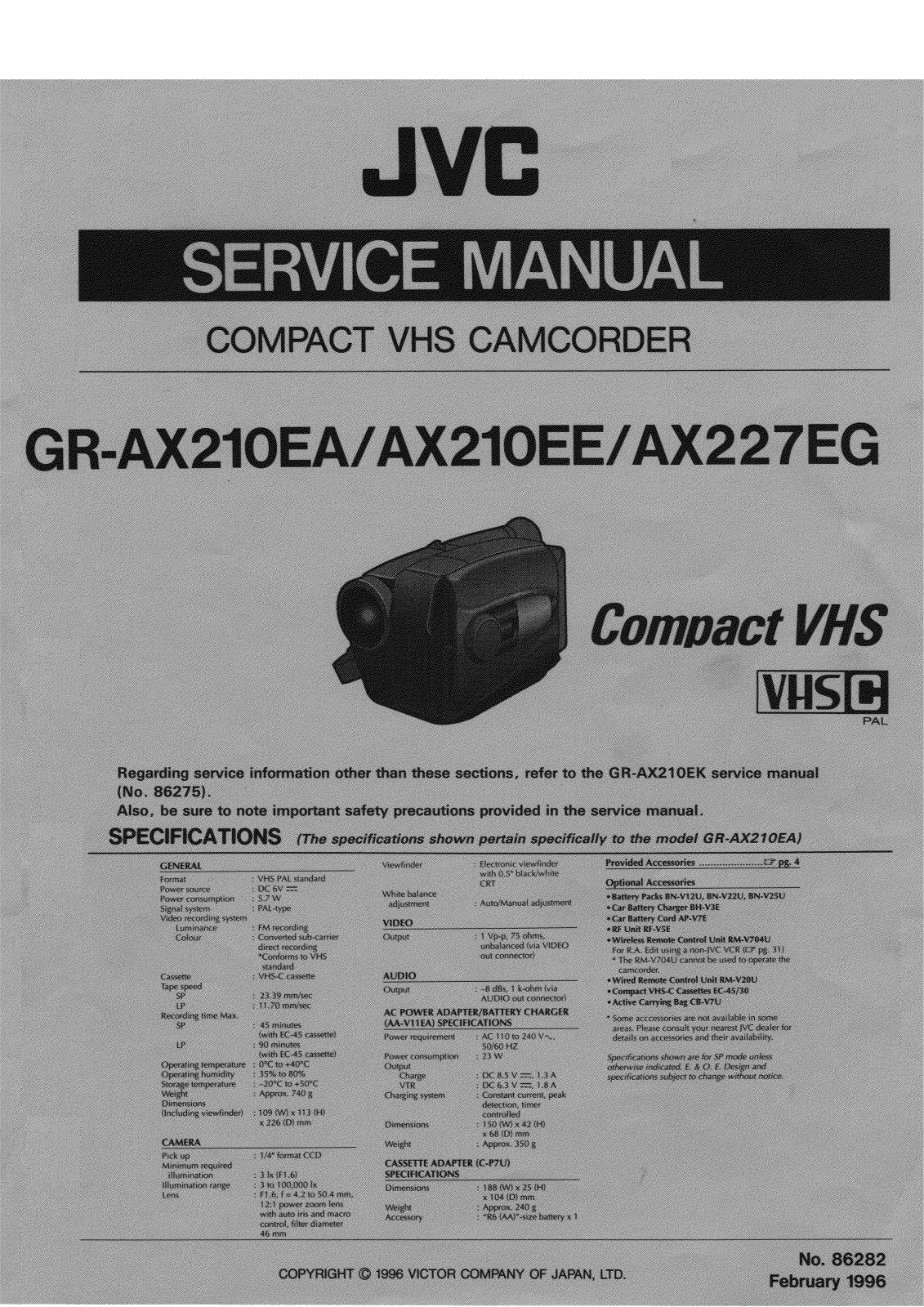 JVC GR-AX210EA, GR-AX210EE, GR-AX227EG Service Manual