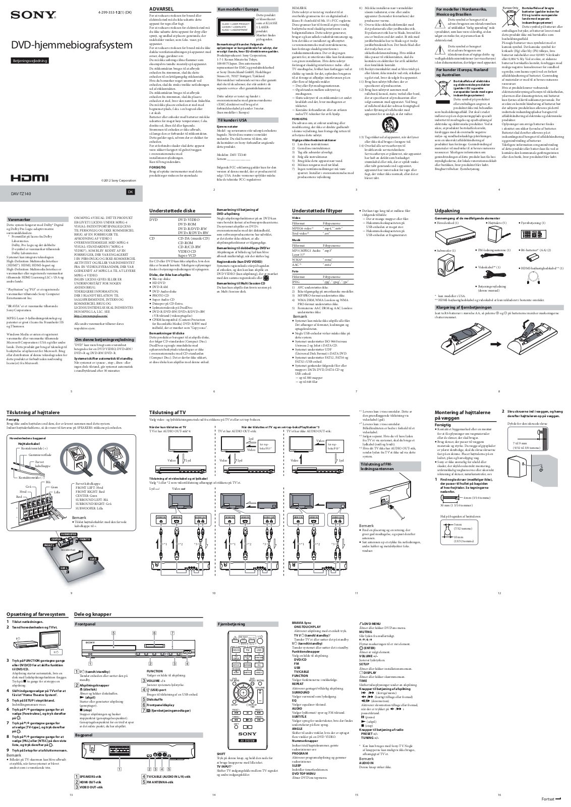 Sony DAV-TZ140 User Manual