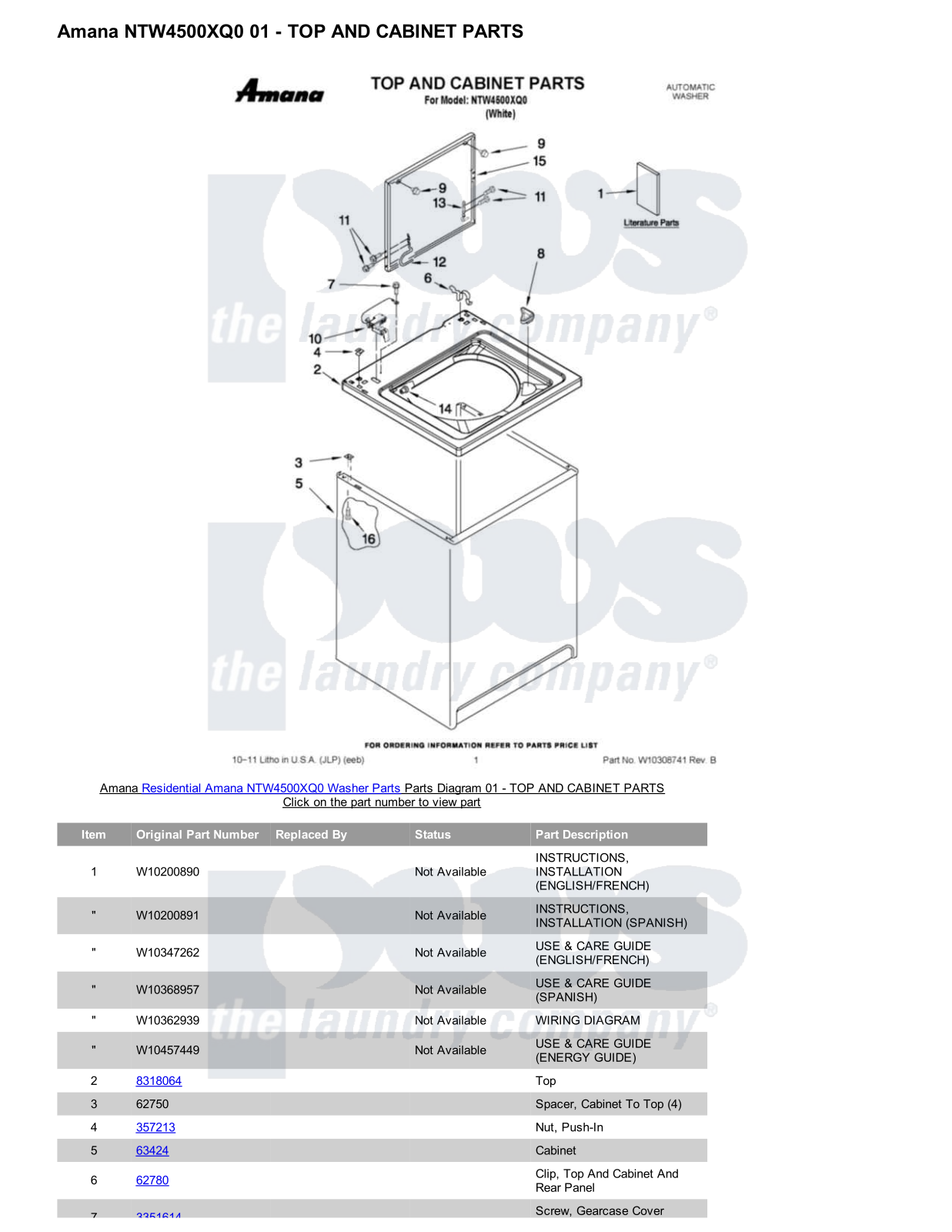 Amana NTW4500XQ0 Parts Diagram