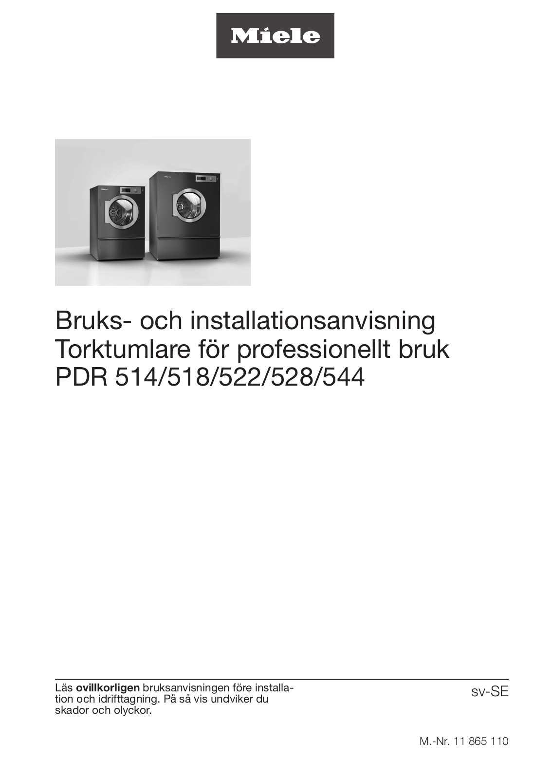 Miele PDR 514, PDR 518, PDR 522, PDR 528, PDR 544 User manual