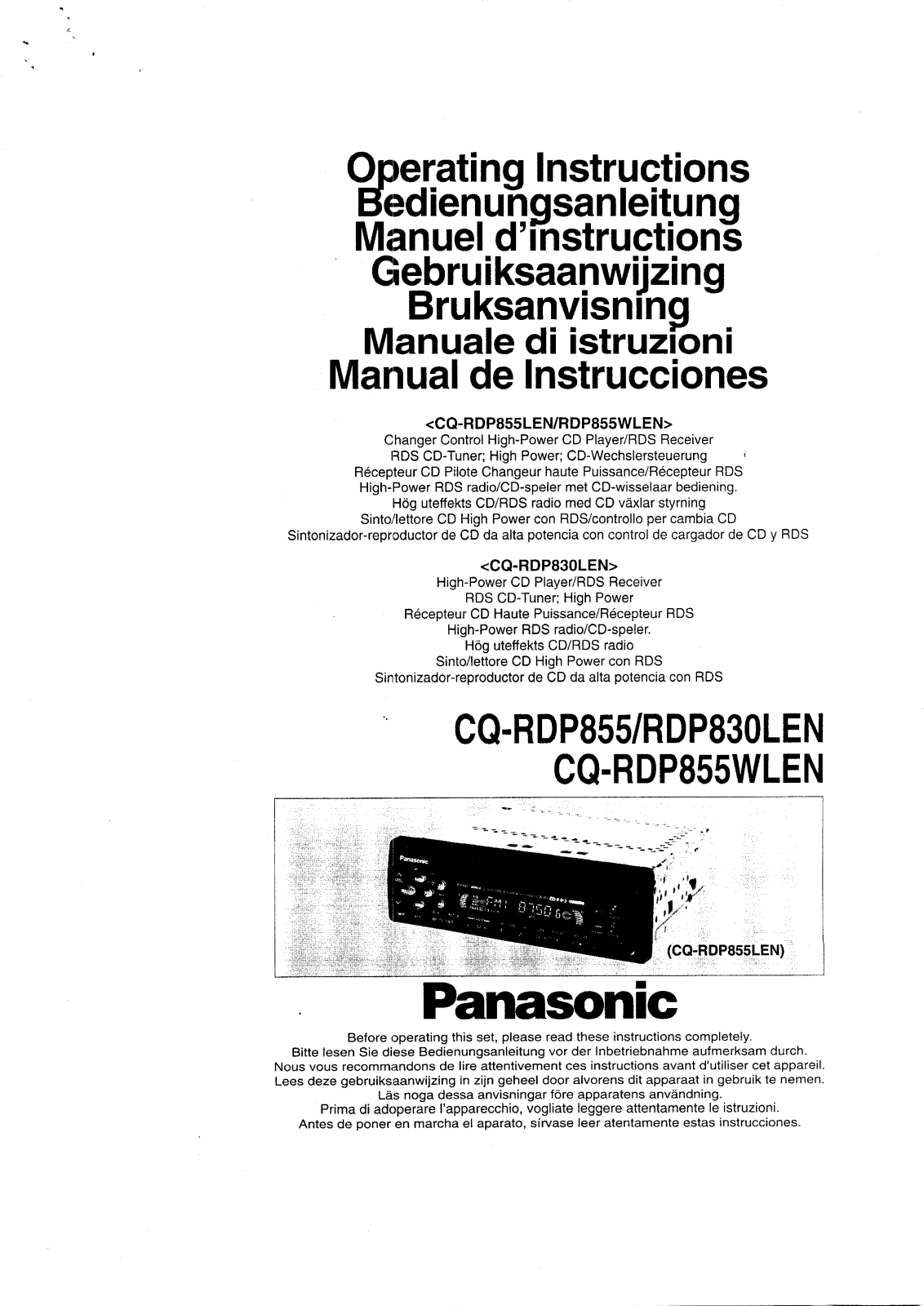 PANASONIC CQRDP830LEN, CQRDP855LEN User Manual