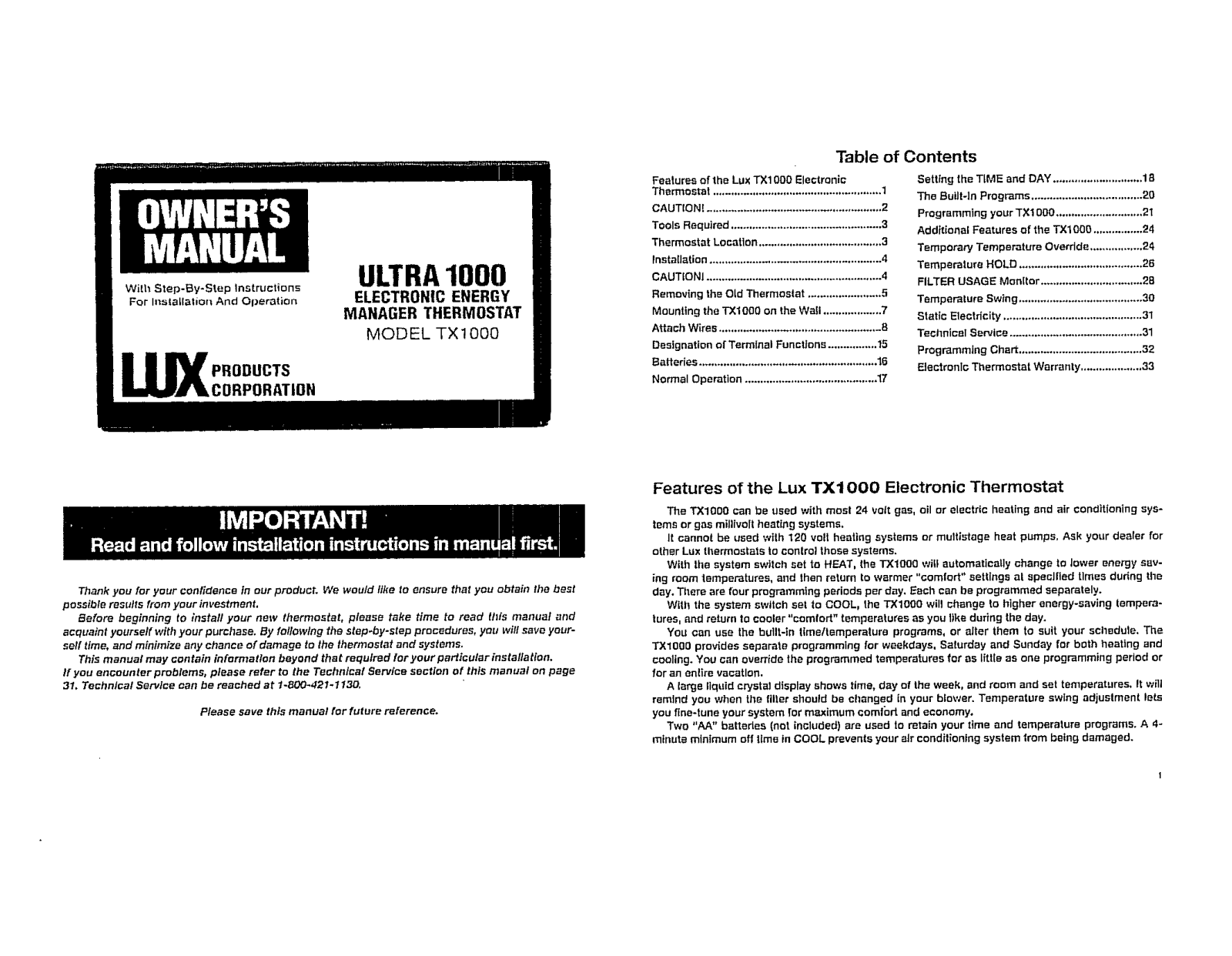 Lux TX1000 User Manual