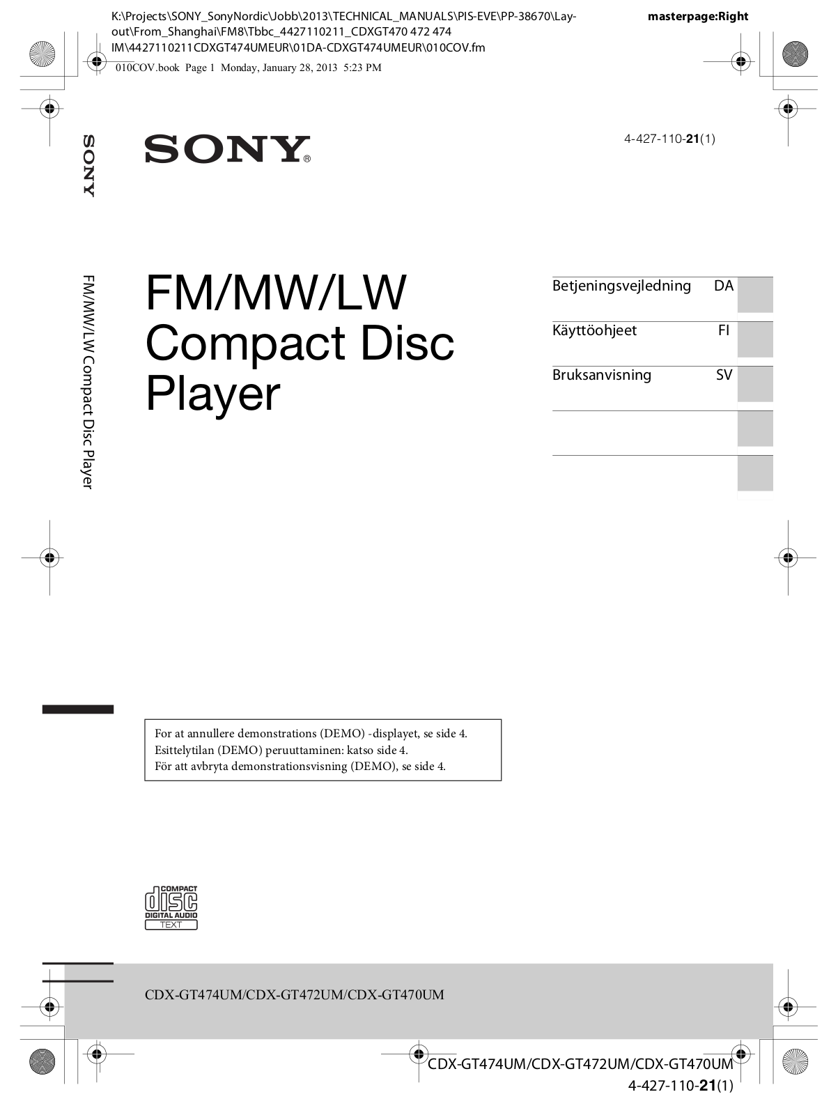 Sony CDX-GT472UM, CDX-GT470UM User Manual