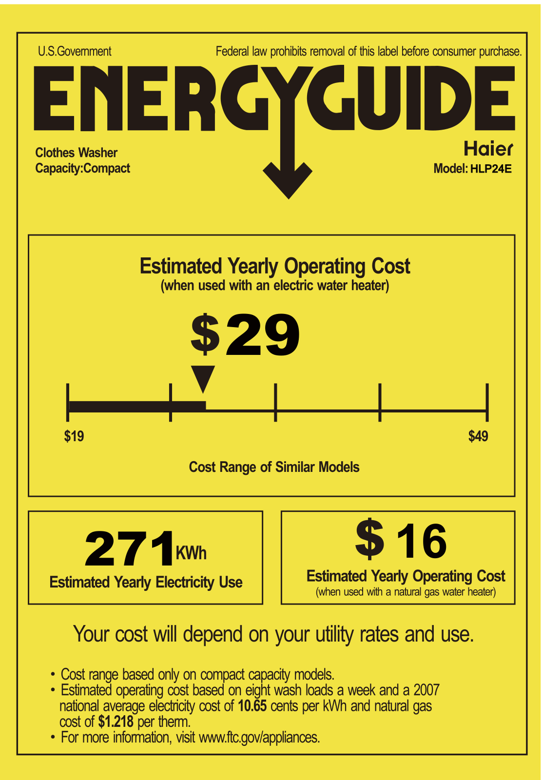 Haier HLP24E Energy Guide