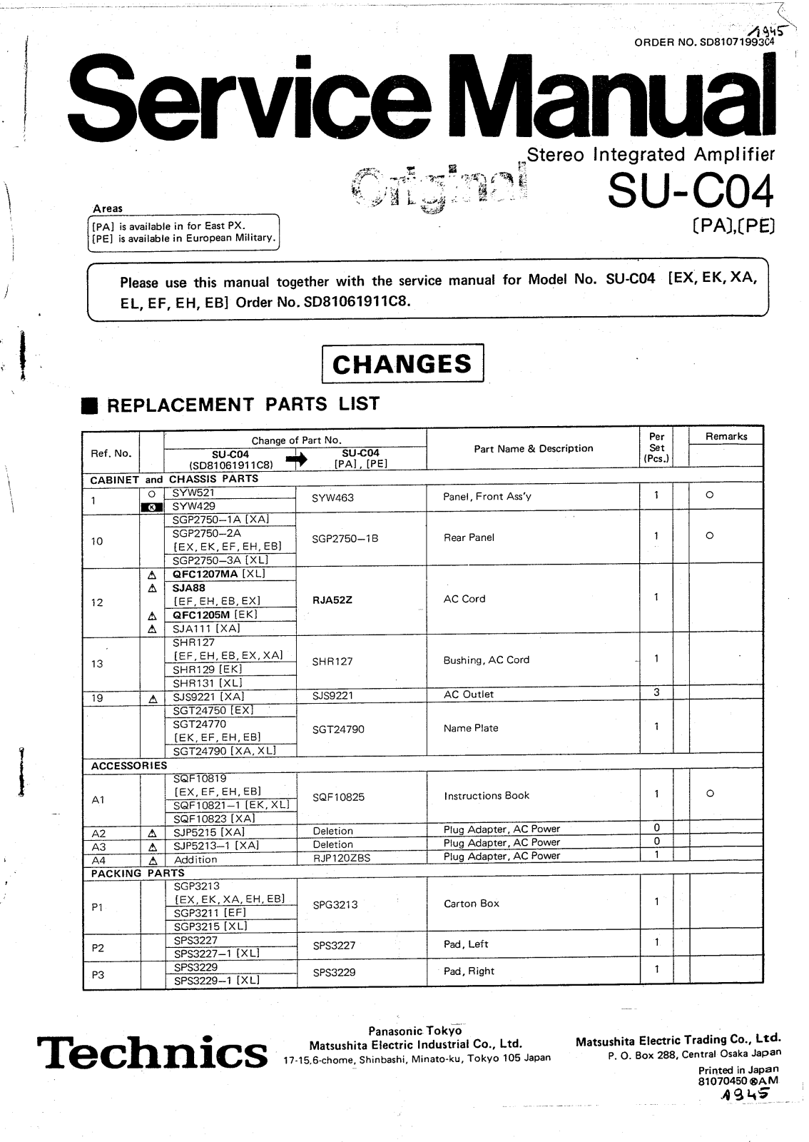 Technics SUC-04 Service manual